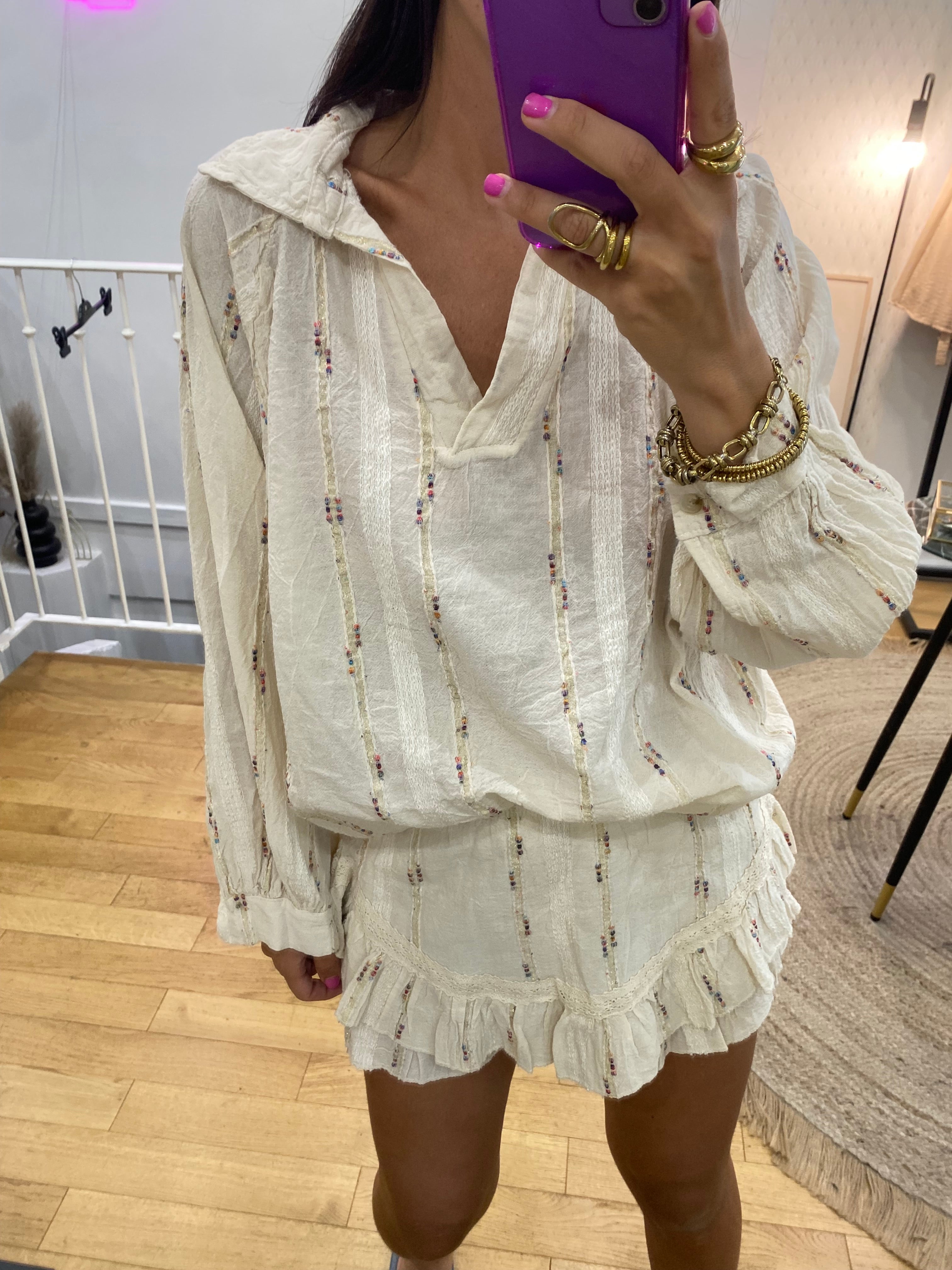 Ensemble short « Lina » écru