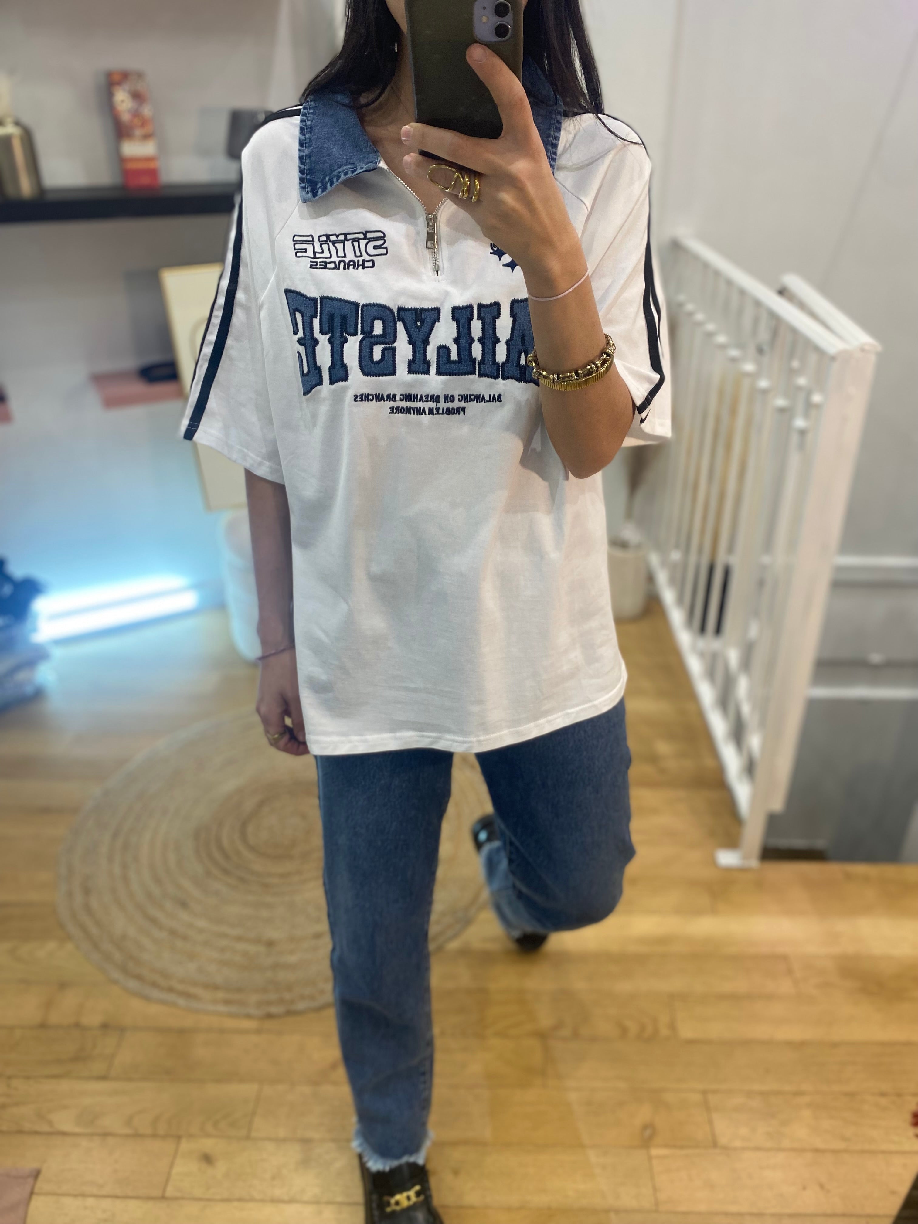 T-shirt « Linoi » bi matière blanc