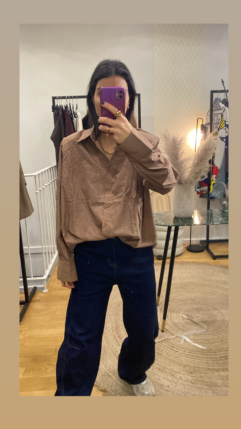 Chemise épaulette carreaux choco