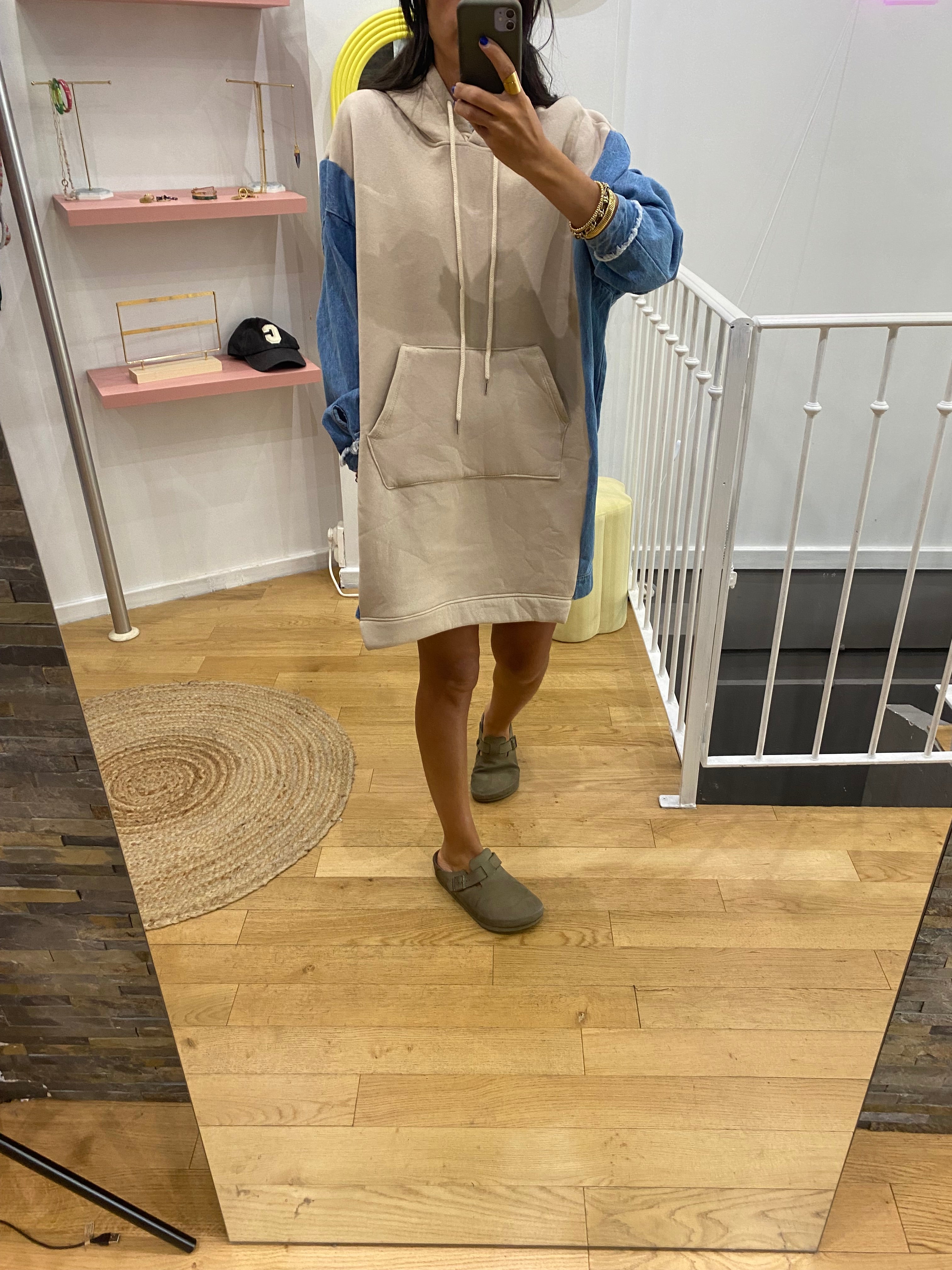 Robe sweat bi matière beige