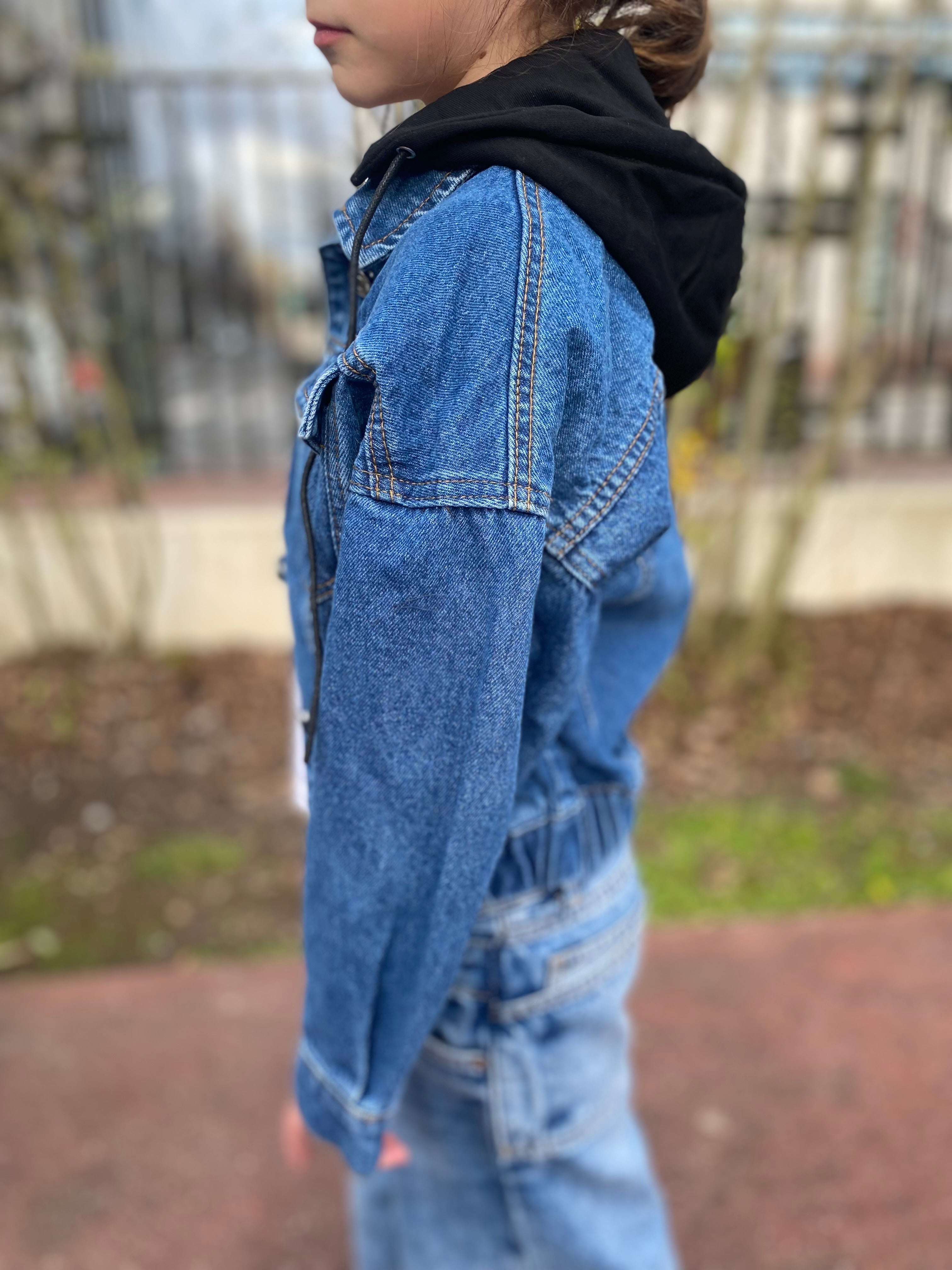 Veste en jeans BLEU à capuche amovible