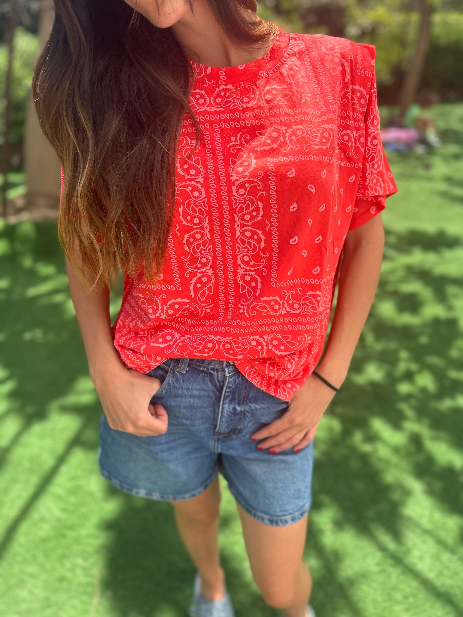T-shirt « Camille » bandana rouge/ orange