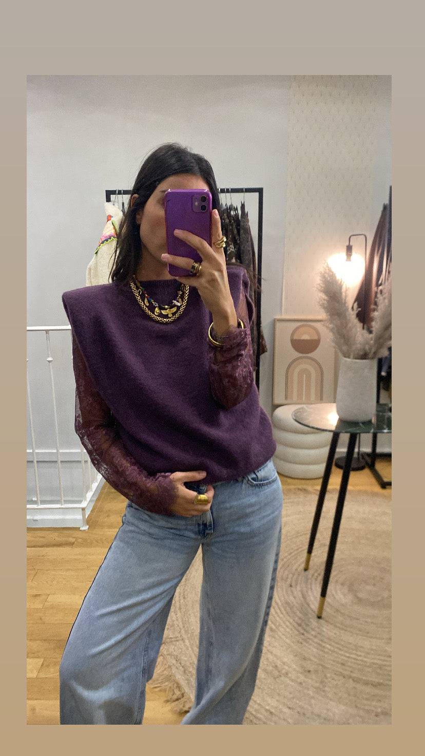 Pull « Kim » épaulette aubergine