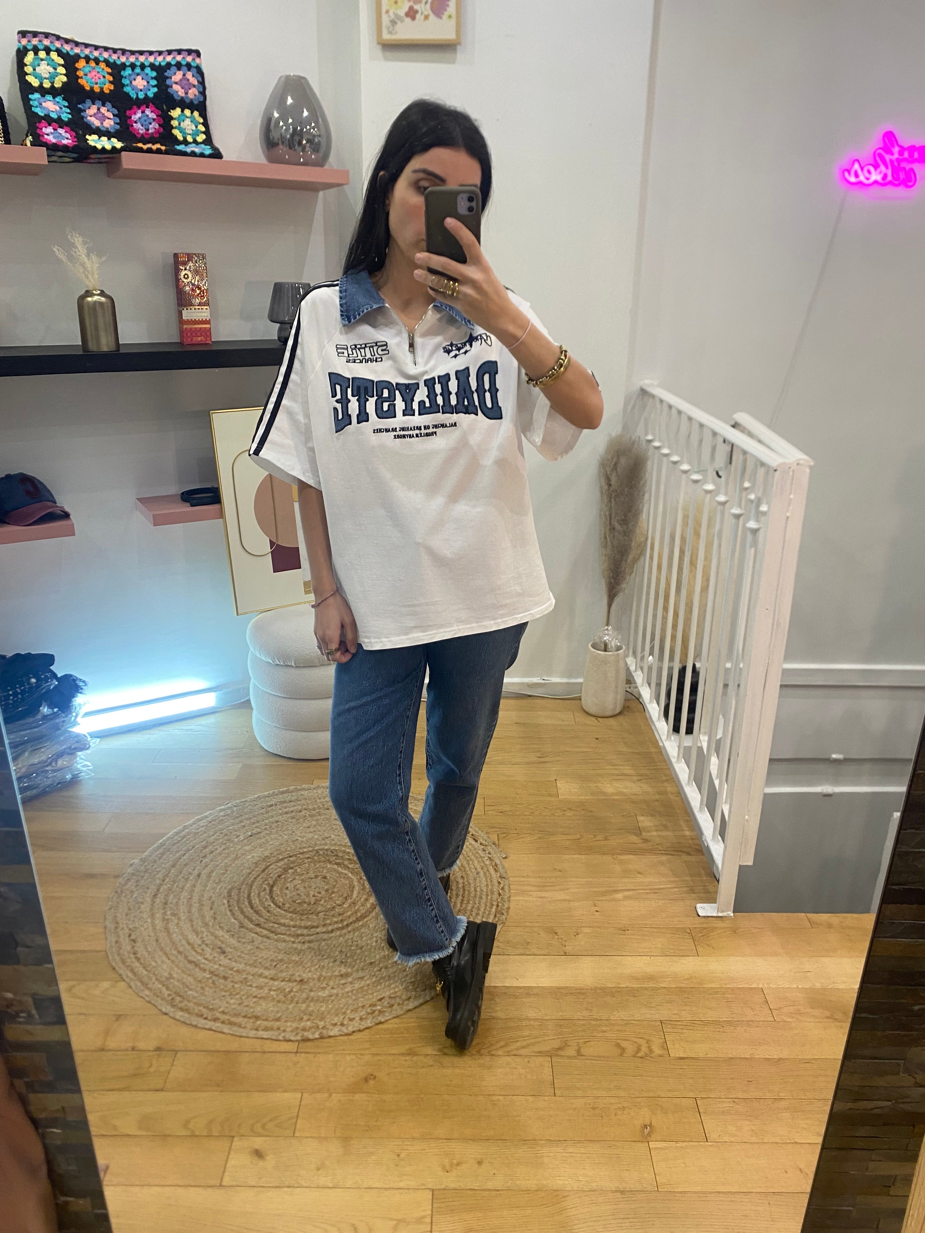 T-shirt « Linoi » bi matière blanc