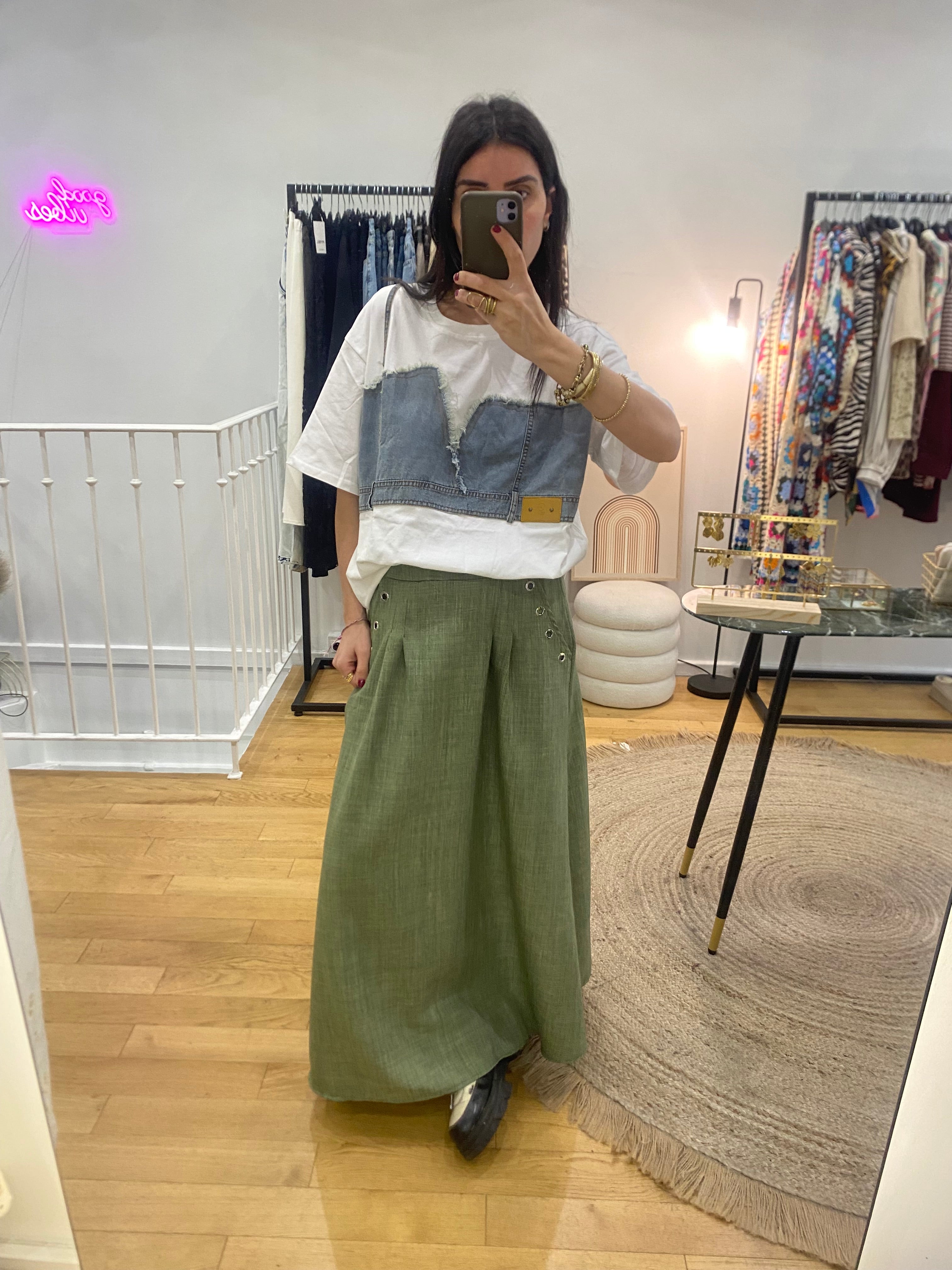 Jupe œillet « Perla » kaki