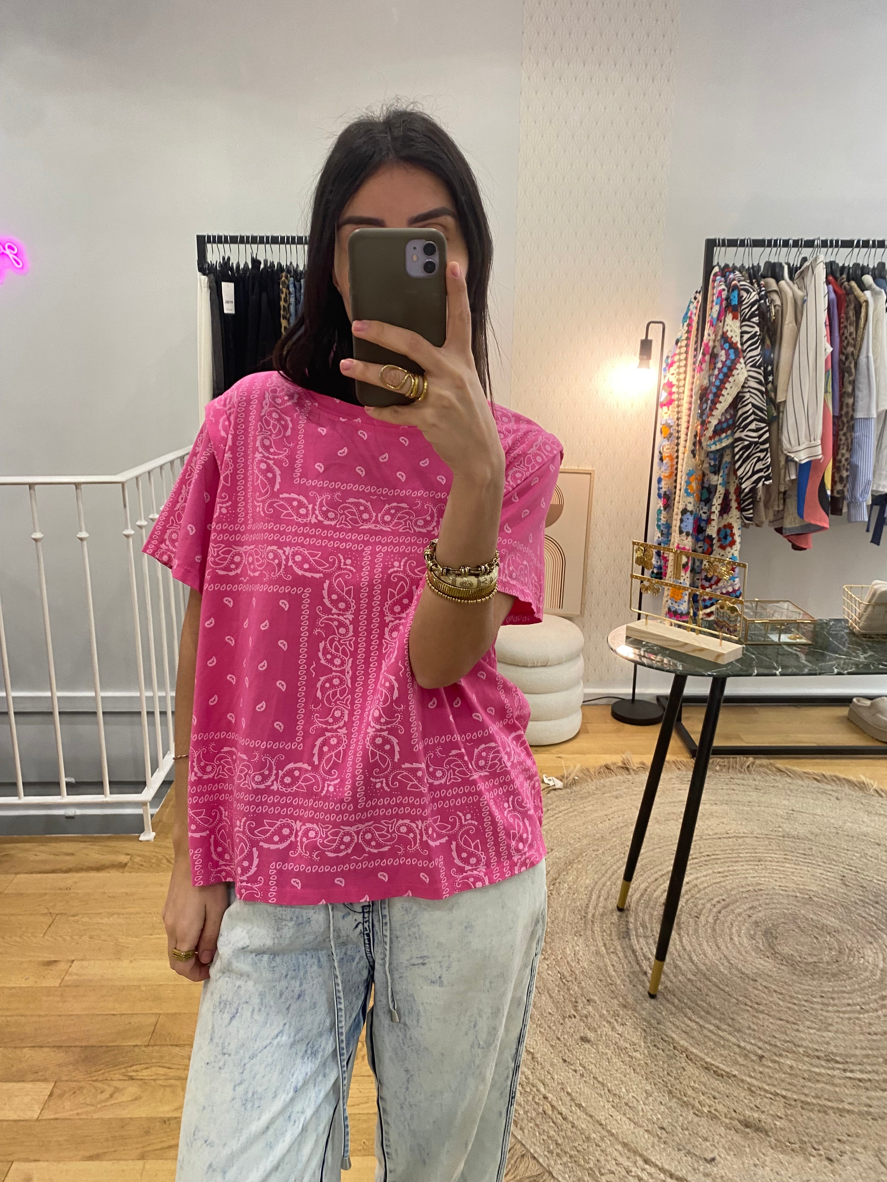 T-shirt « camille » bandana rose