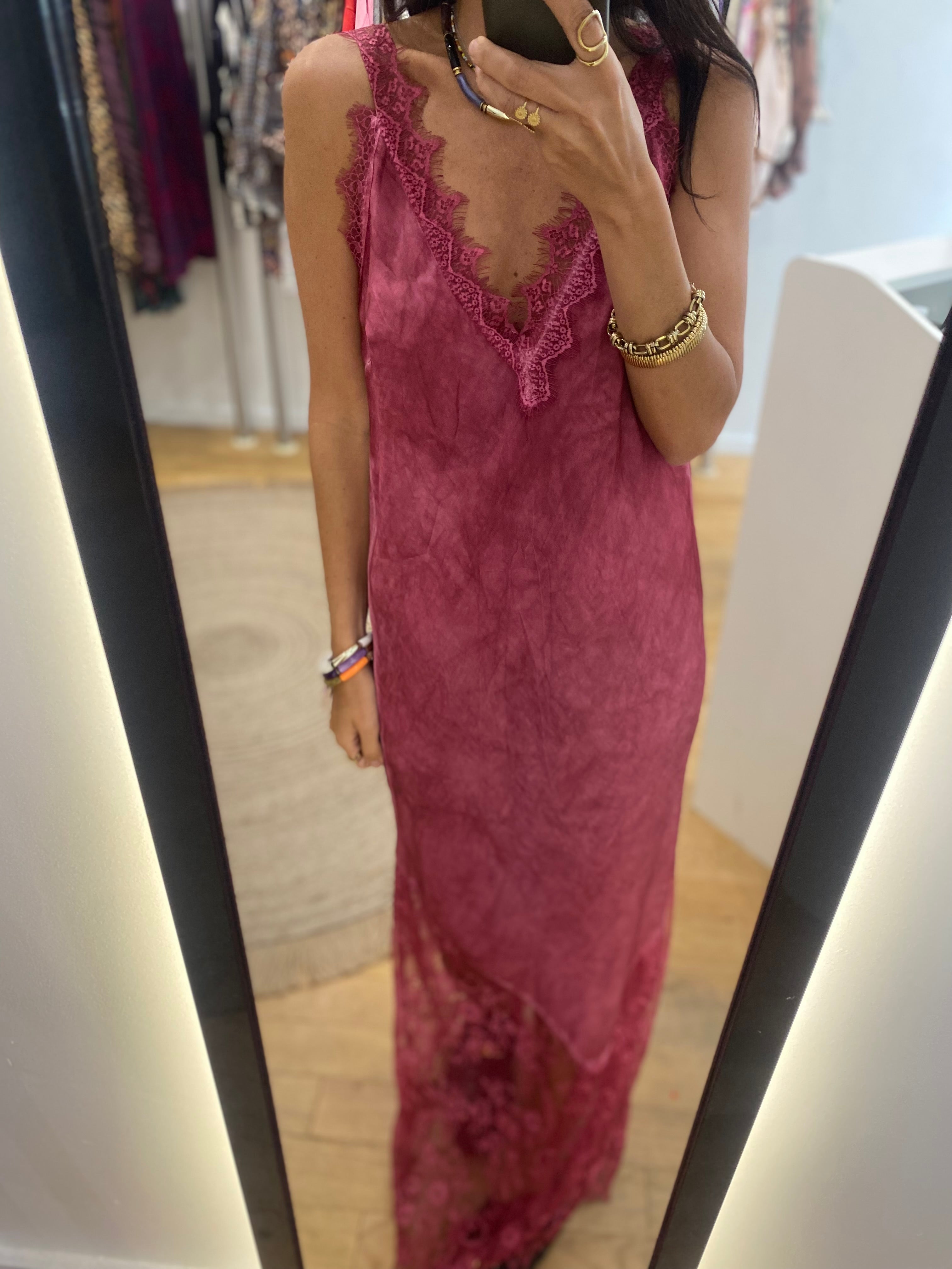 Robe « Pamela » rose/ bordeaux