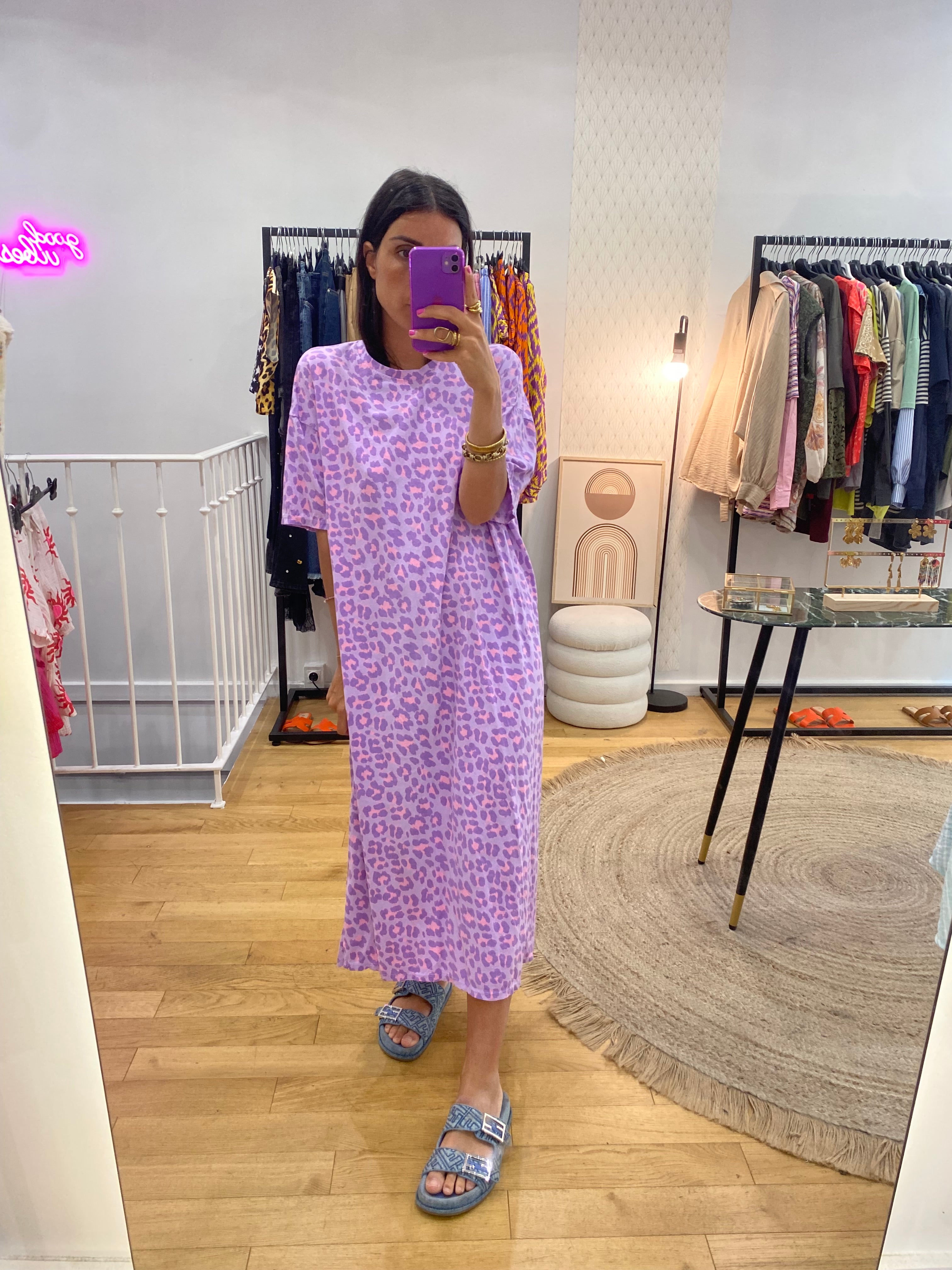 Robe « Margaux » leopard parme