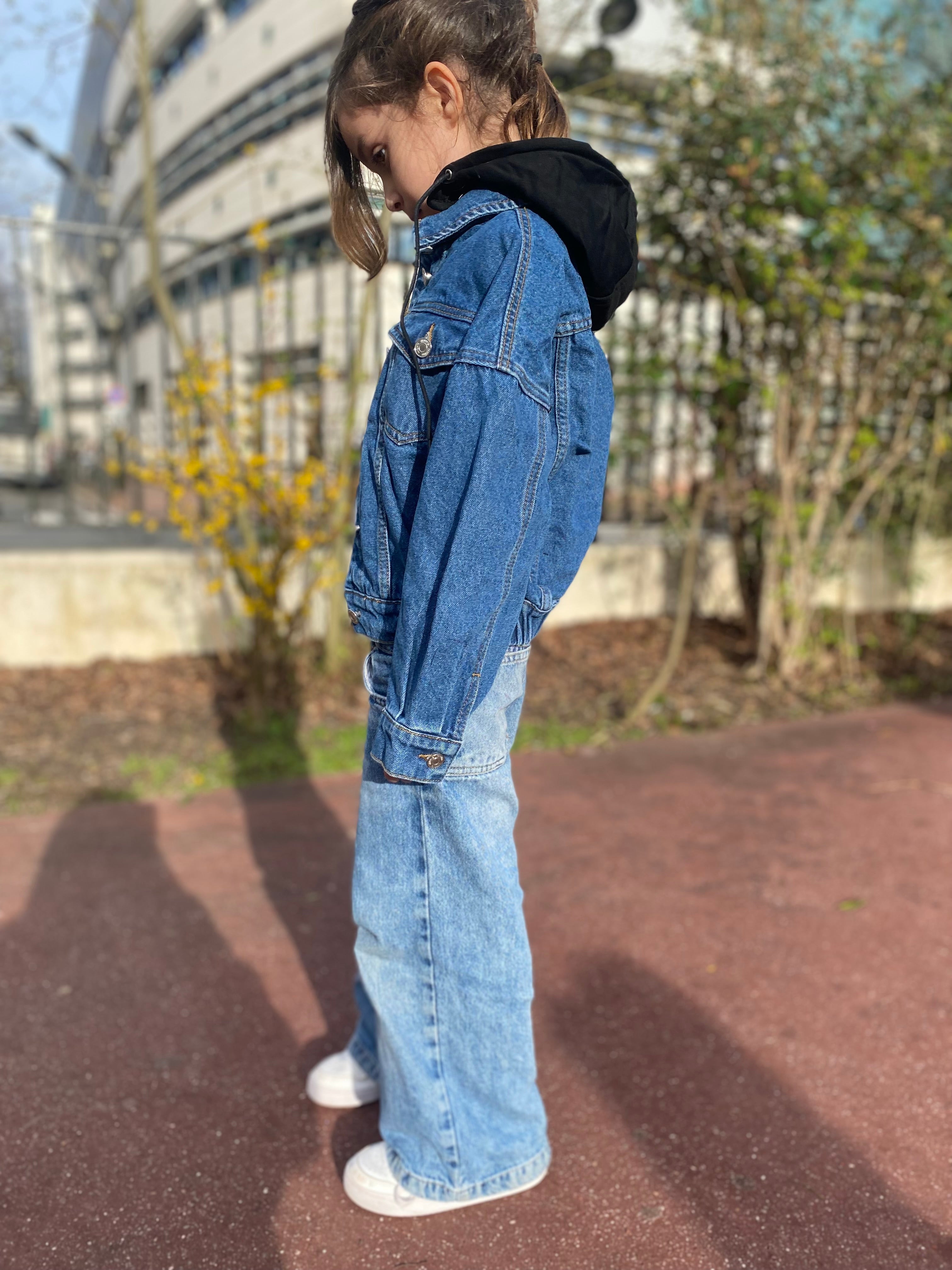 Veste en jeans BLEU à capuche amovible