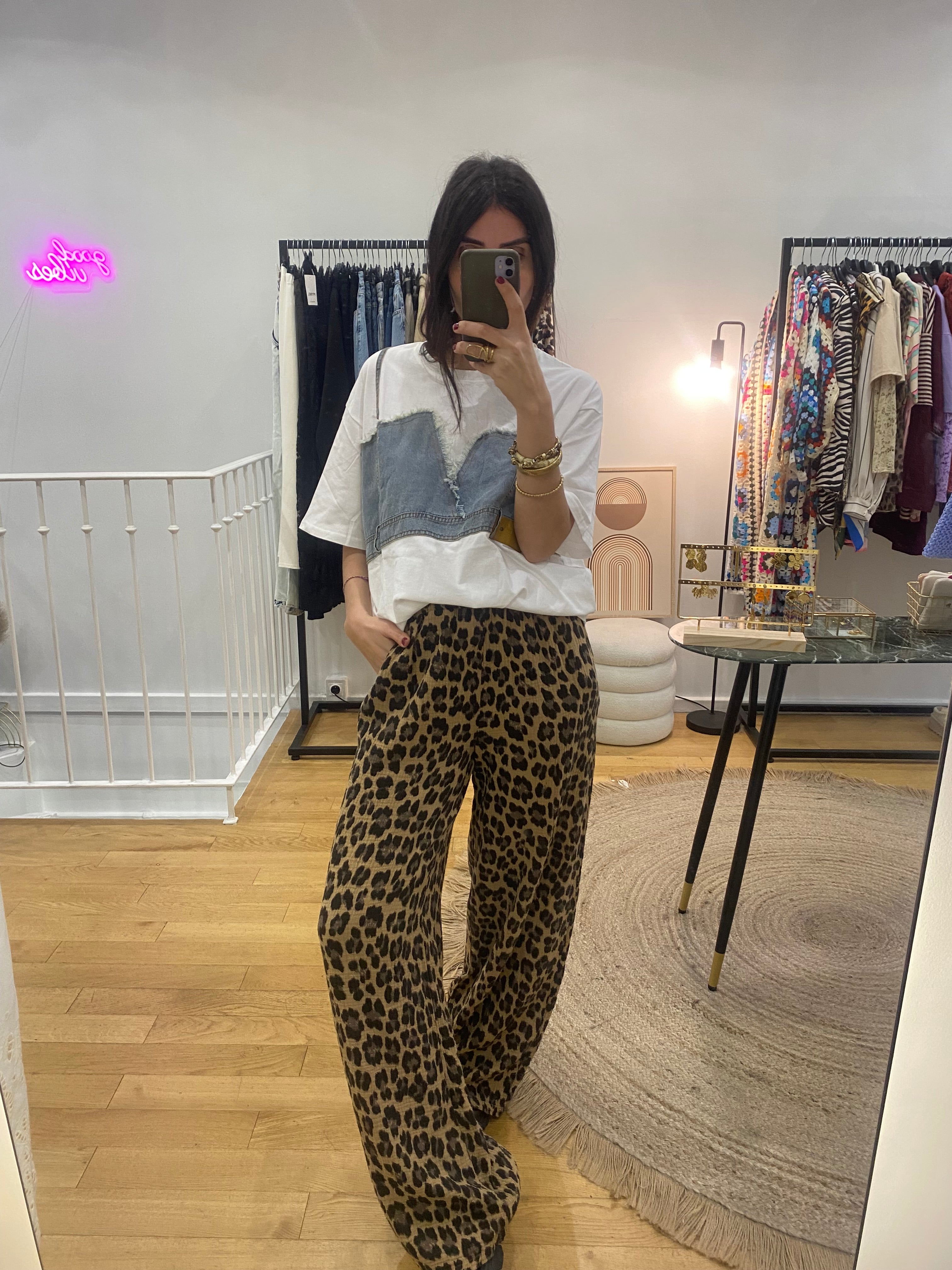 Pantalon léopard en gaze de coton