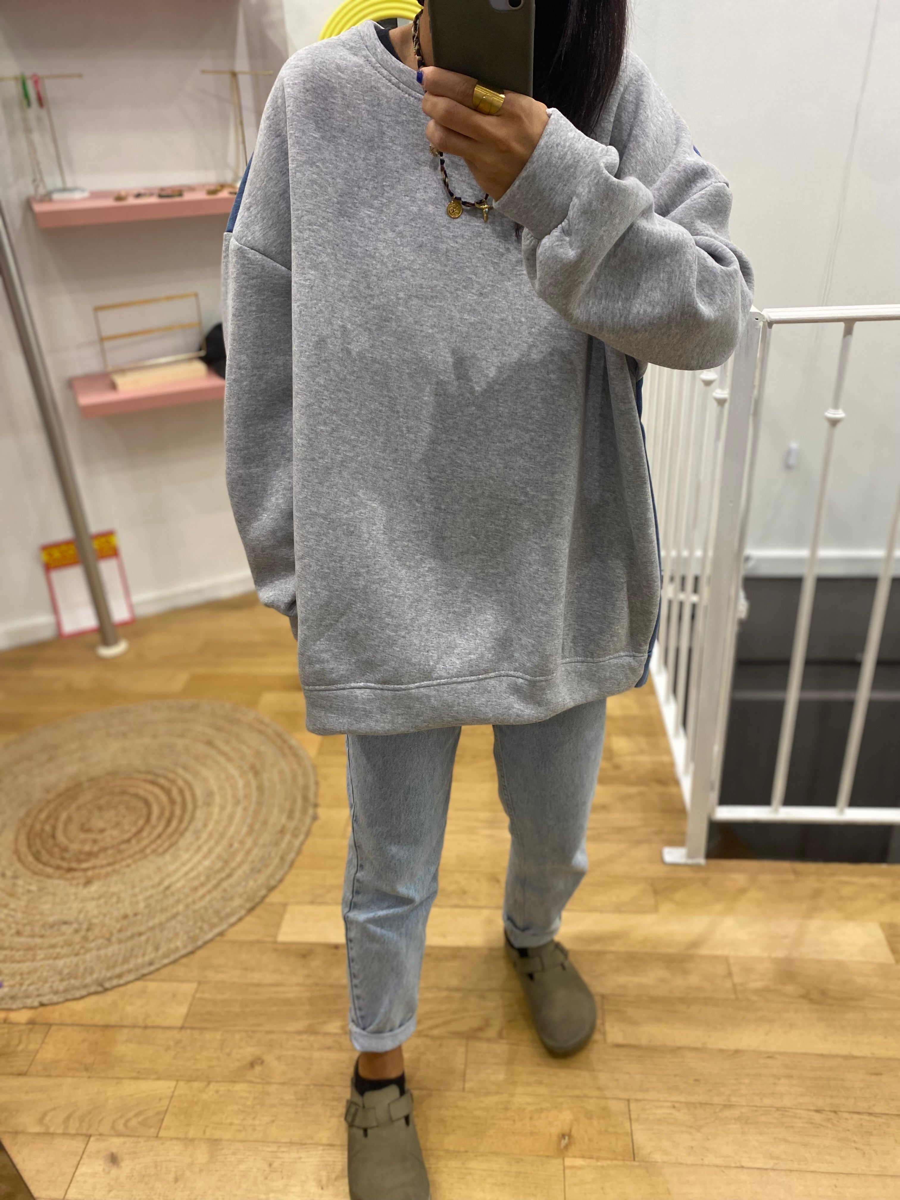 Pull bi matière « Alice » gris