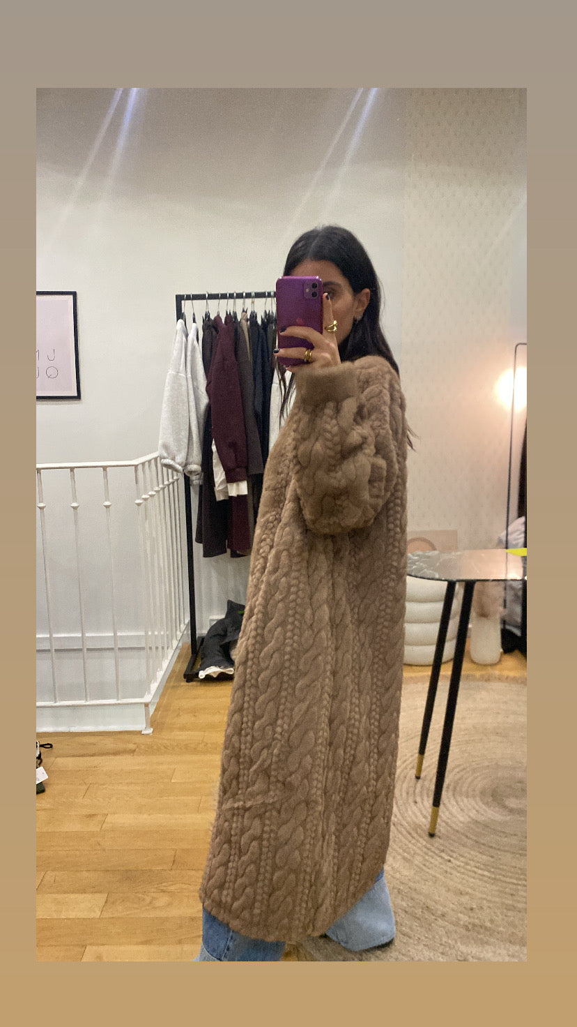 Veste longue « Bella » fausse fourrure camel