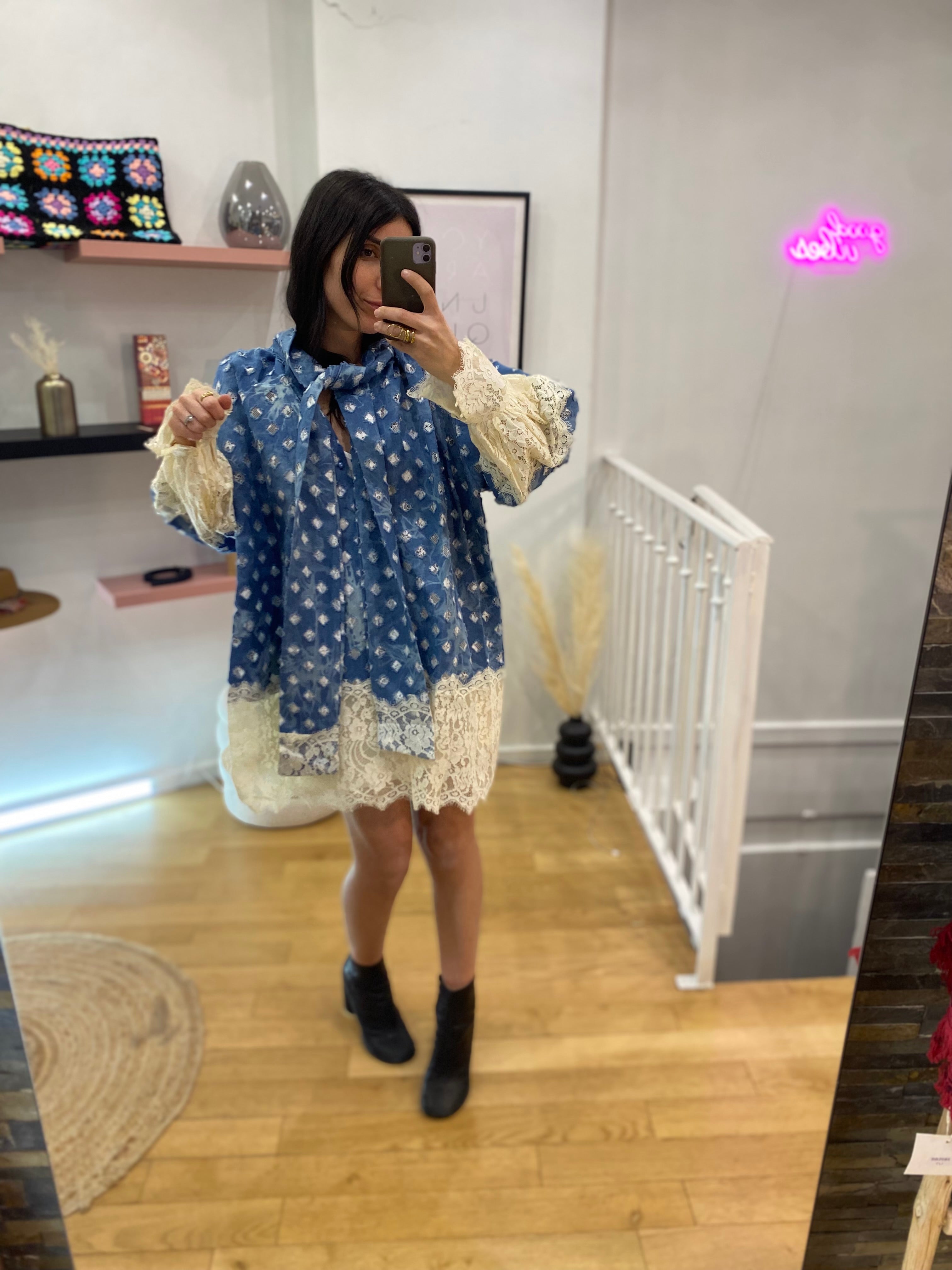 Robe « Romane »jeans et dentelle