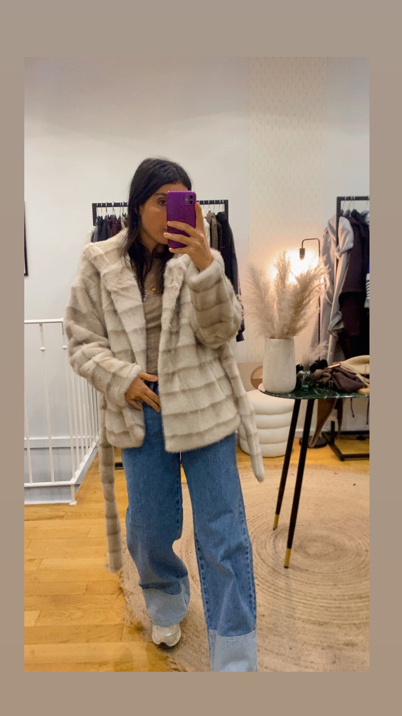 Veste / manteau « Erine » fausse fourrure beige