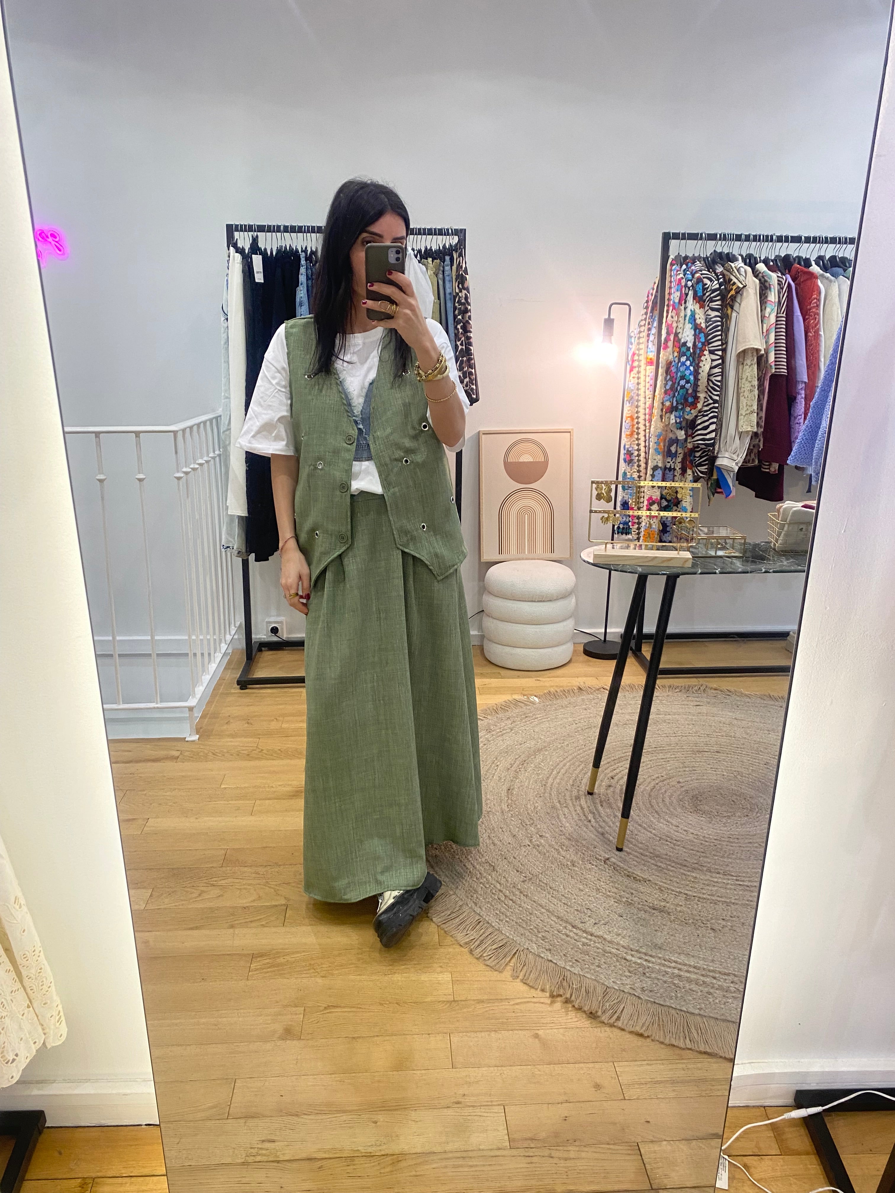 Jupe œillet « Perla » kaki