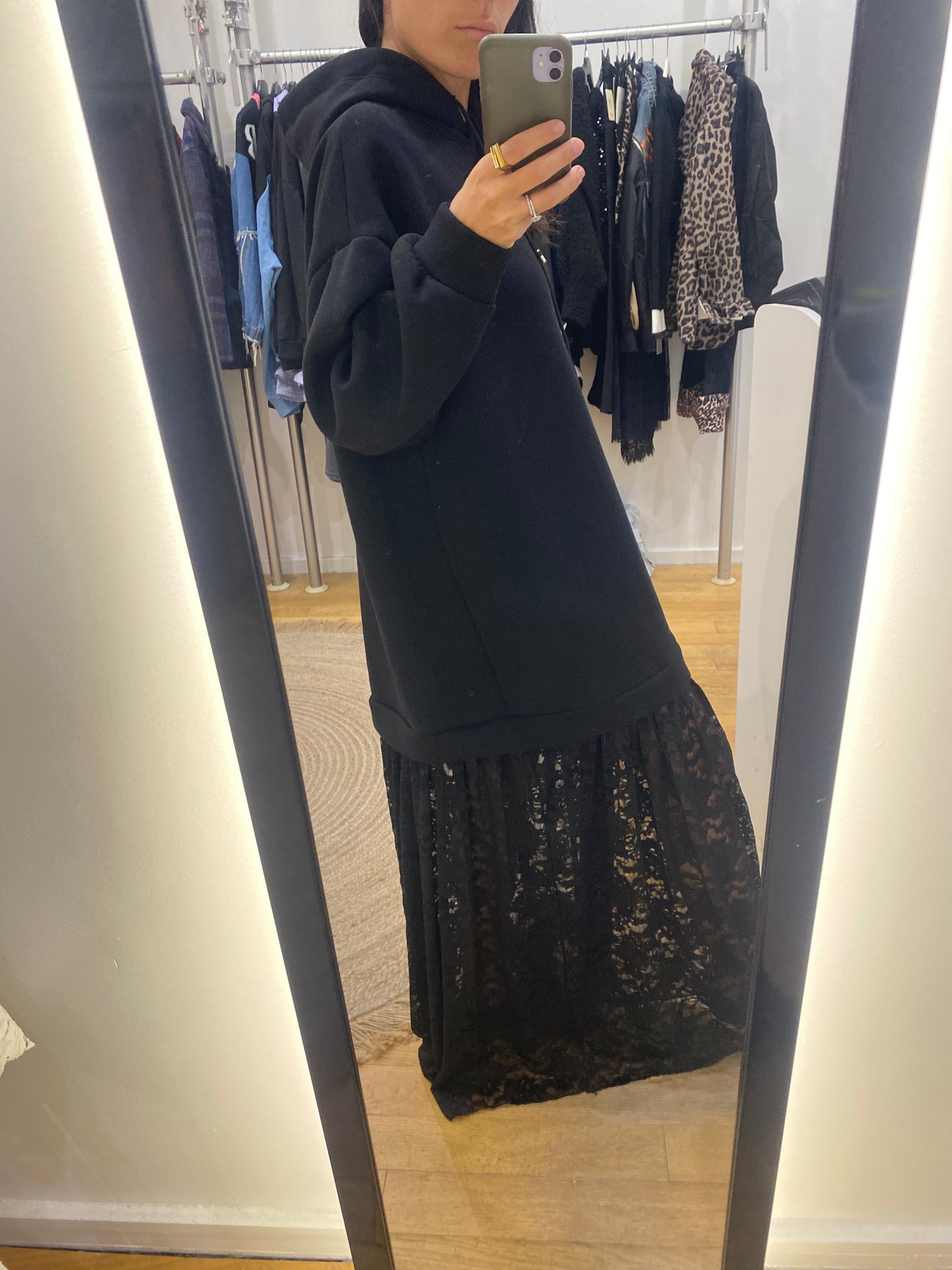 Robe sweat dentelle « noya » noir