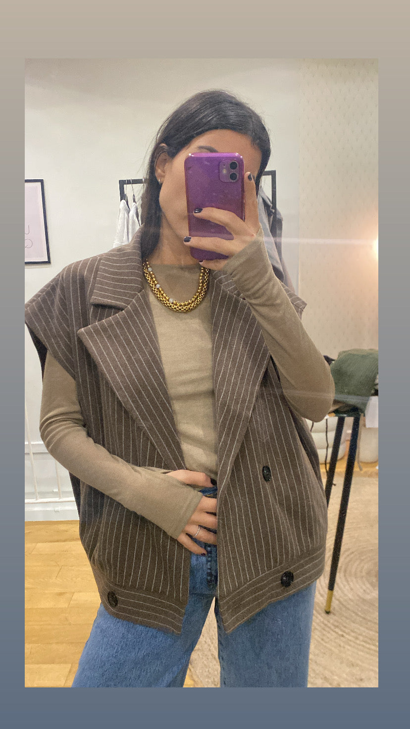Veste sans manche « audrey » rayé taupe