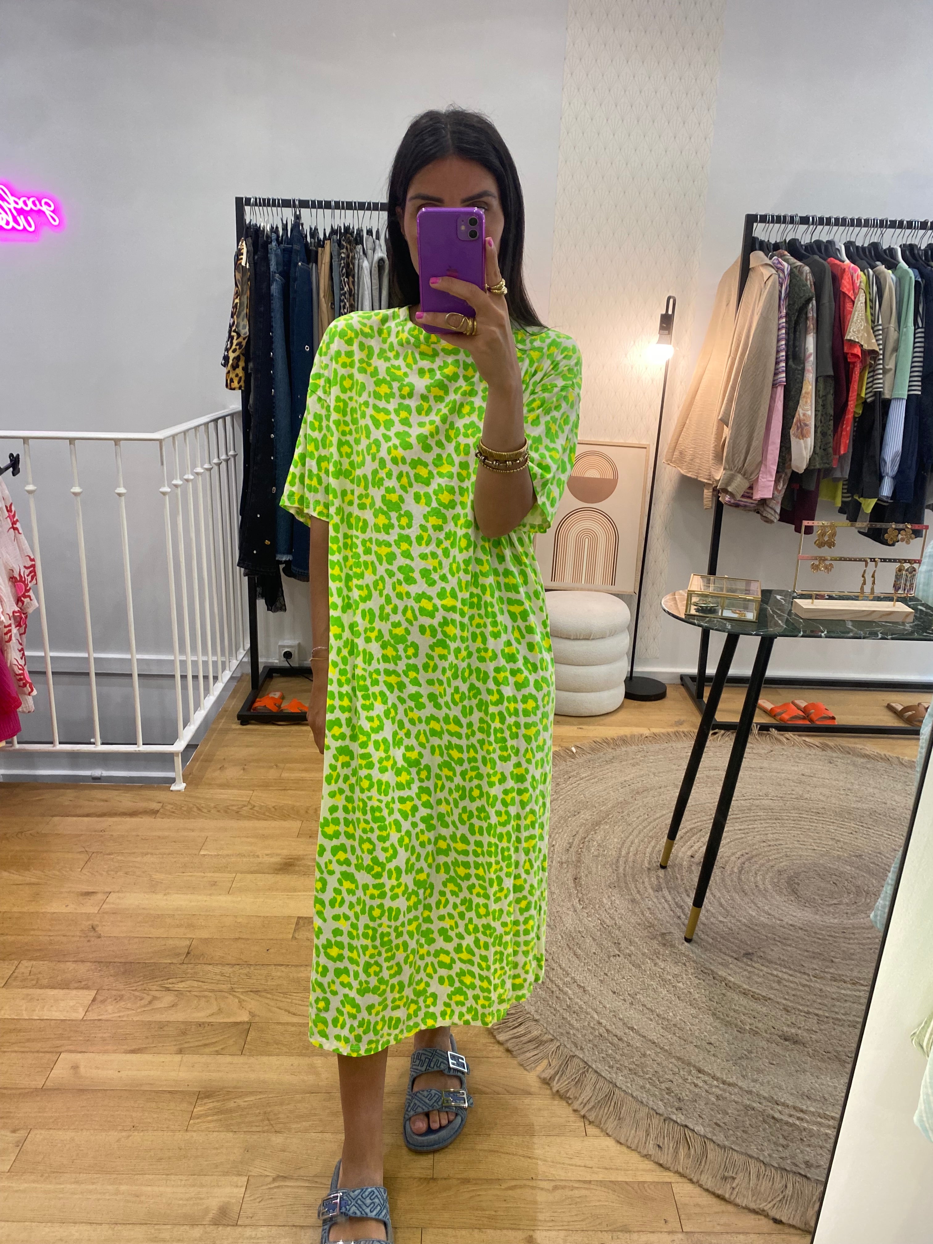 Robe « Margaux » leopard vert