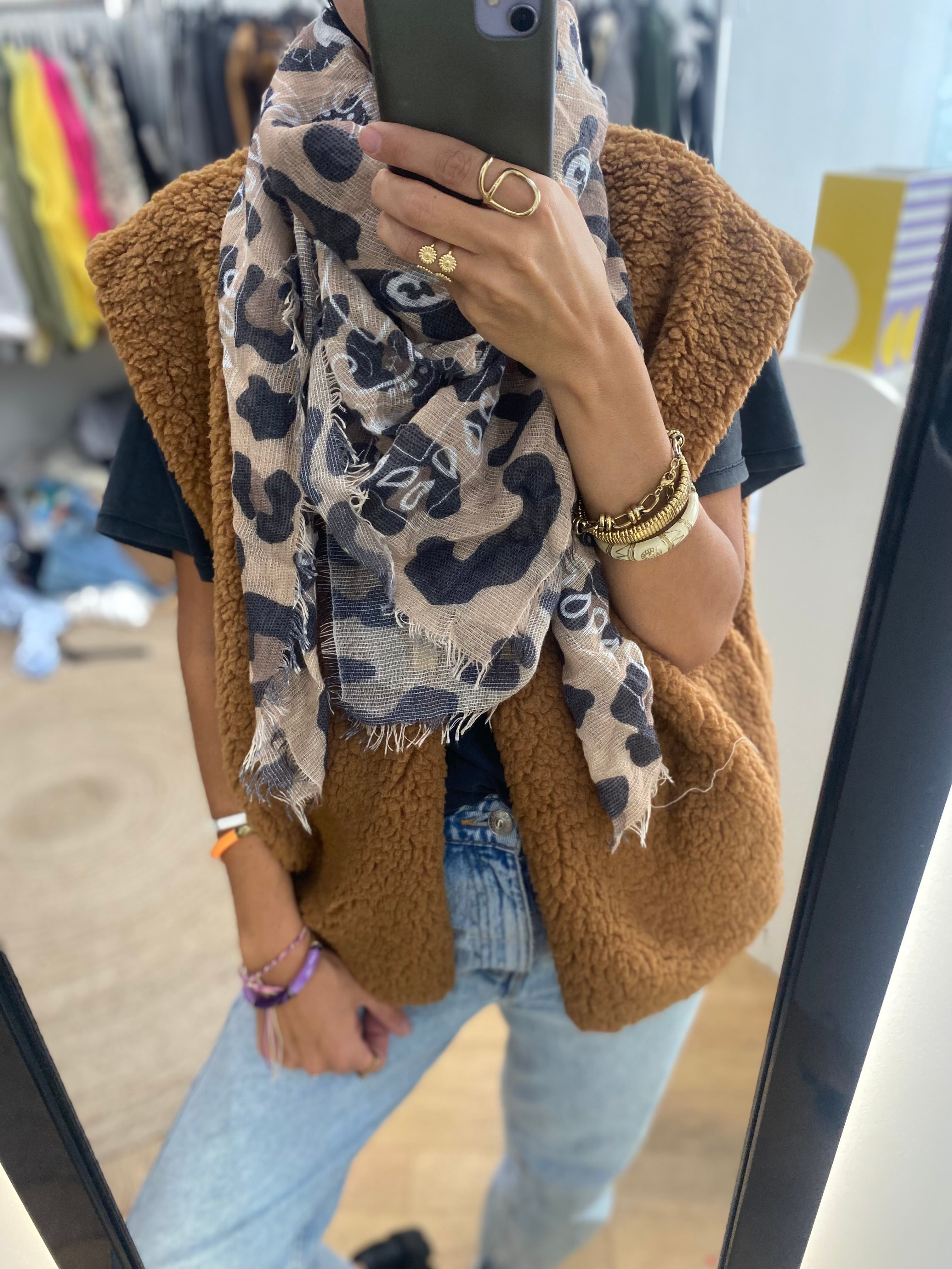 Foulard bandana / leopard camel