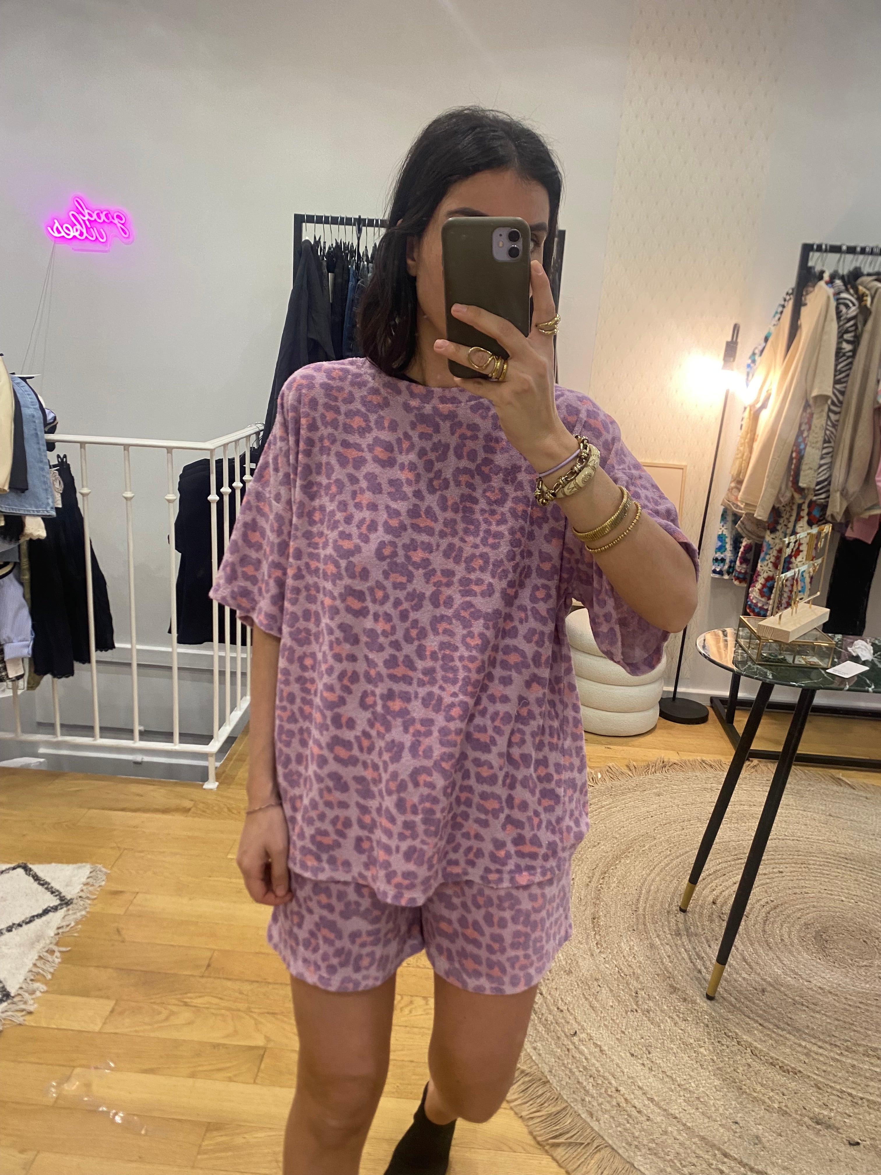 Ensemble short « Billie » éponge léopard rose