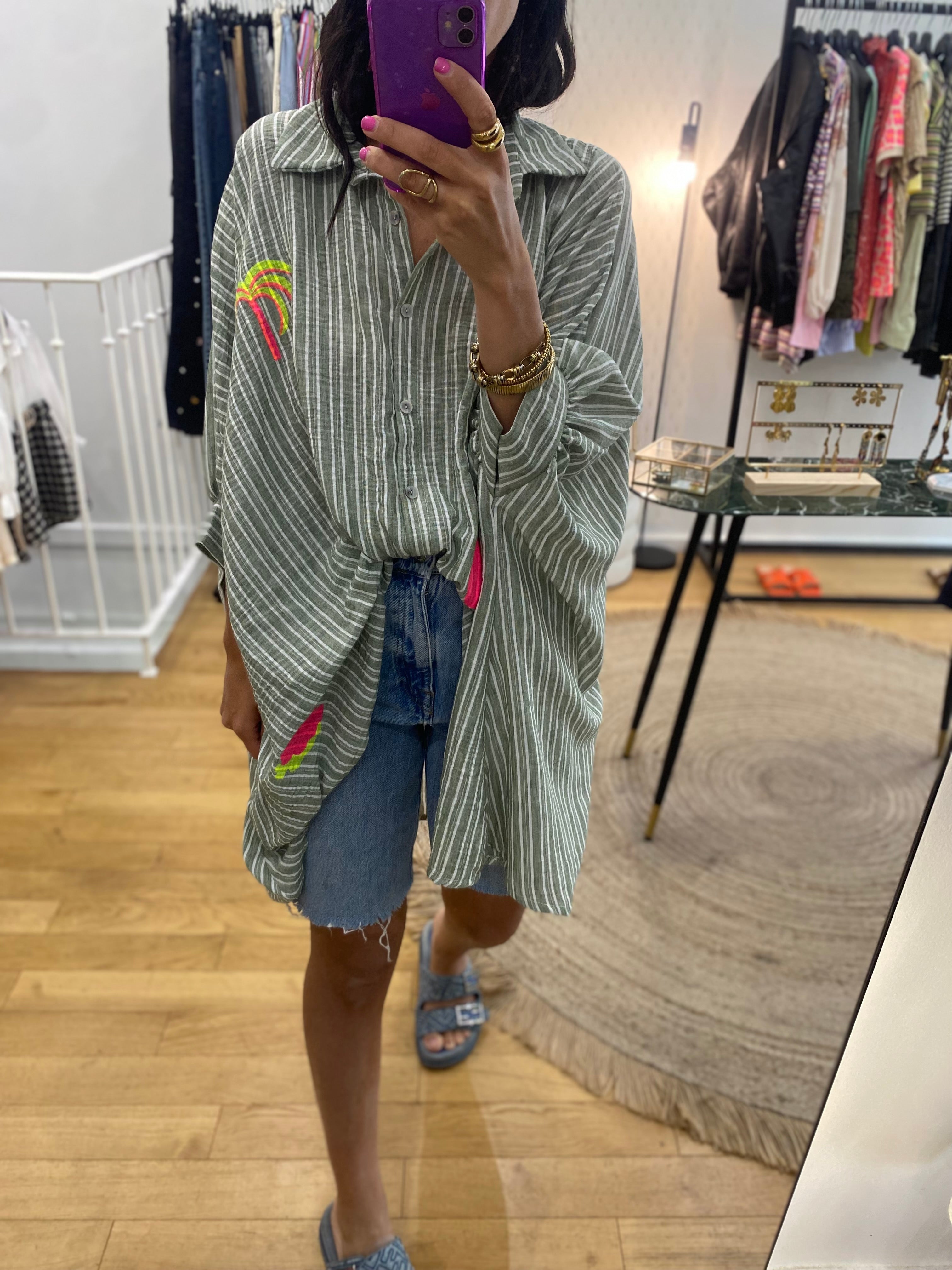 Chemise robe « Jill » rayé kaki