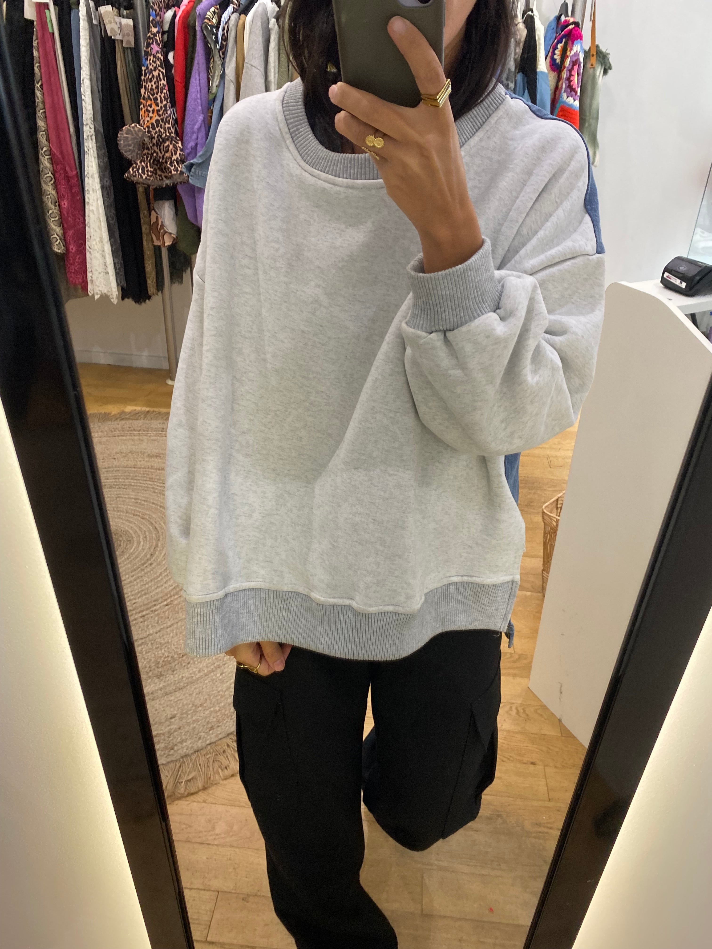 Pull bi matière « Jess »  gris