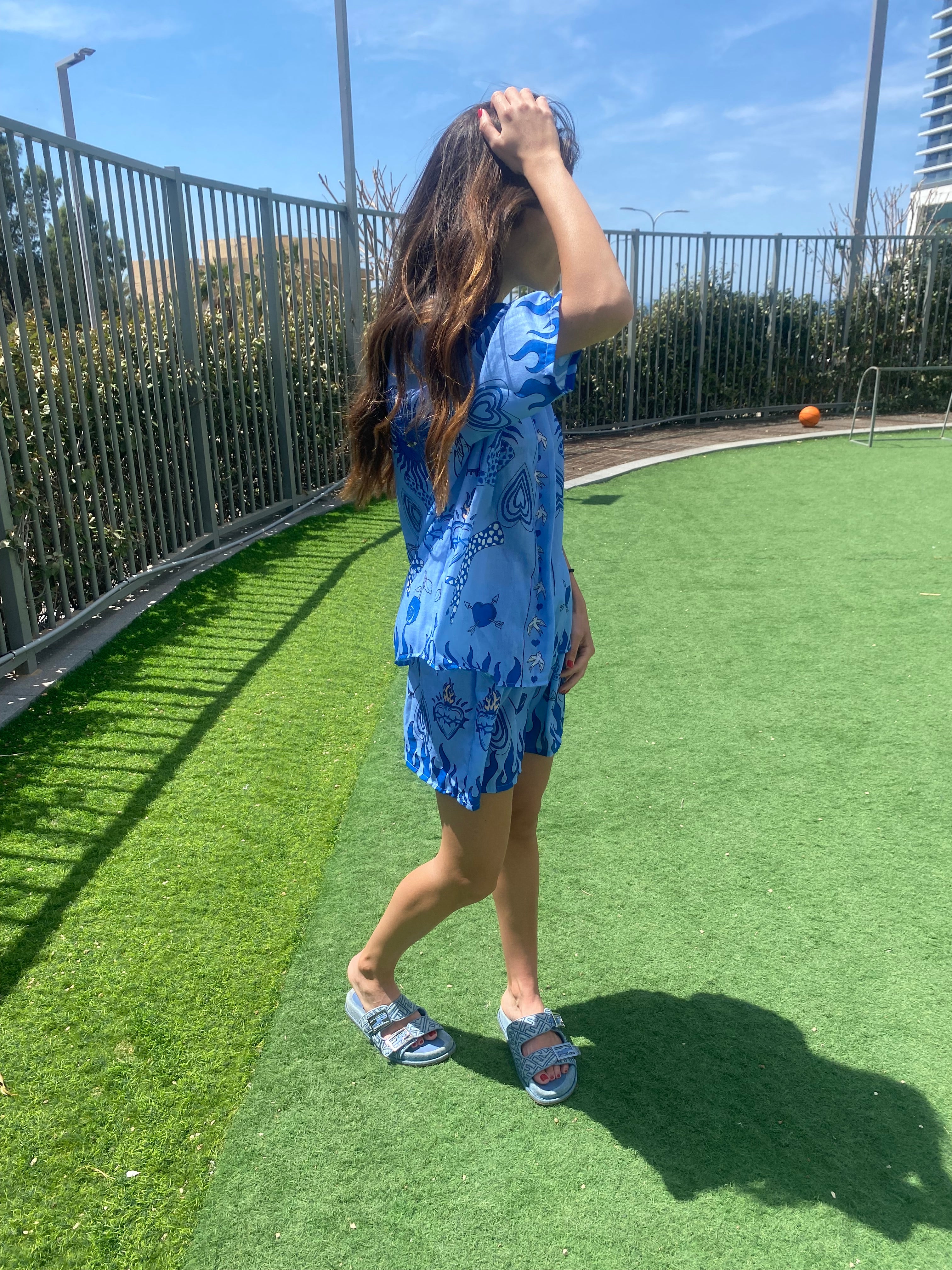 Ensemble short « love » bleu