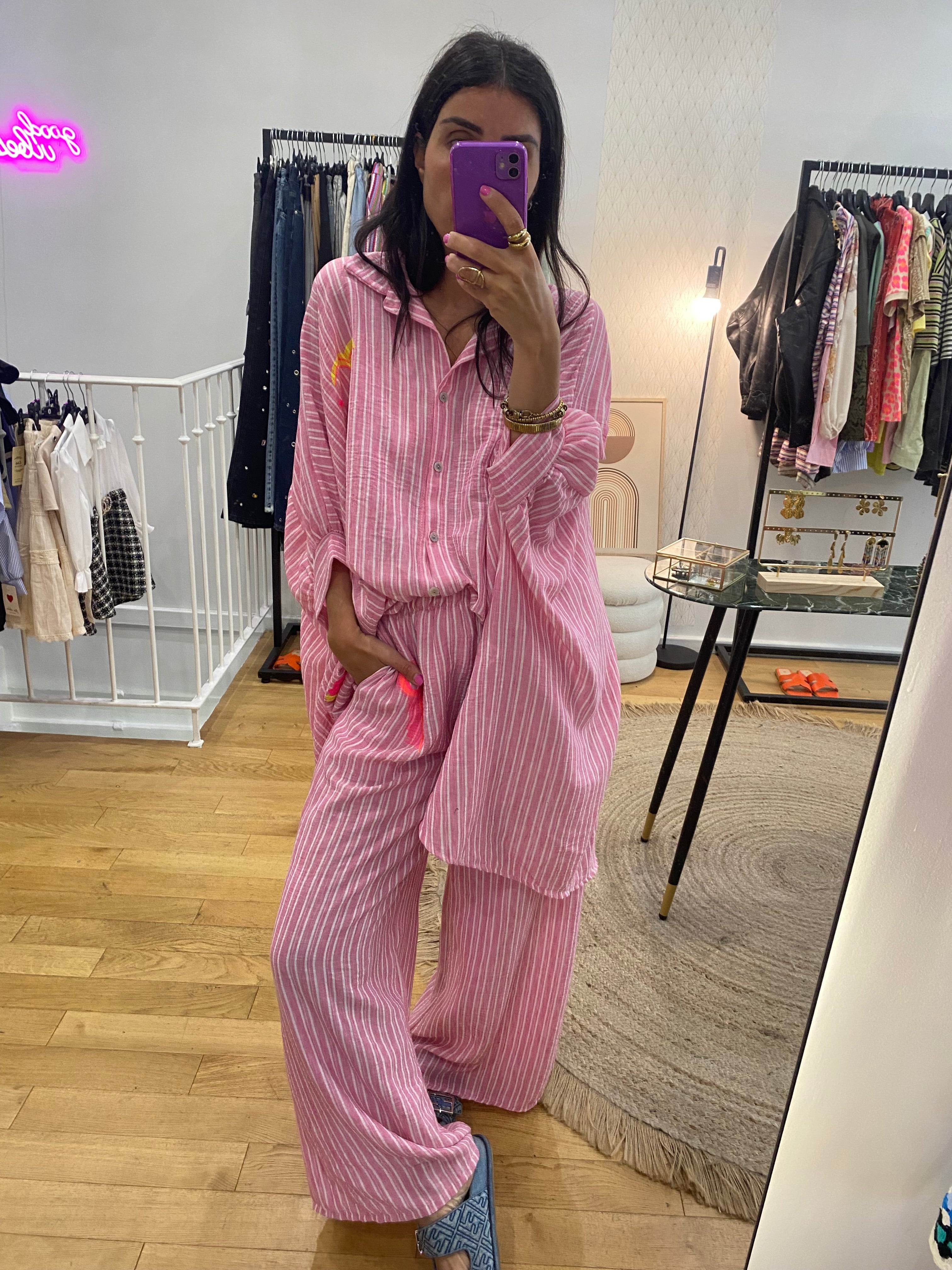 Robe Chemise « Jill » rayé rose