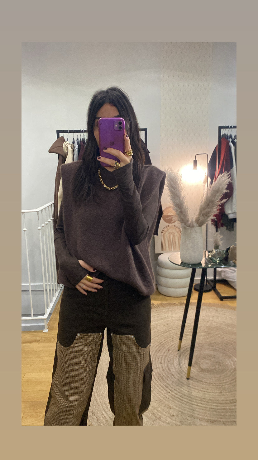 Top mitaine « Carole » marron