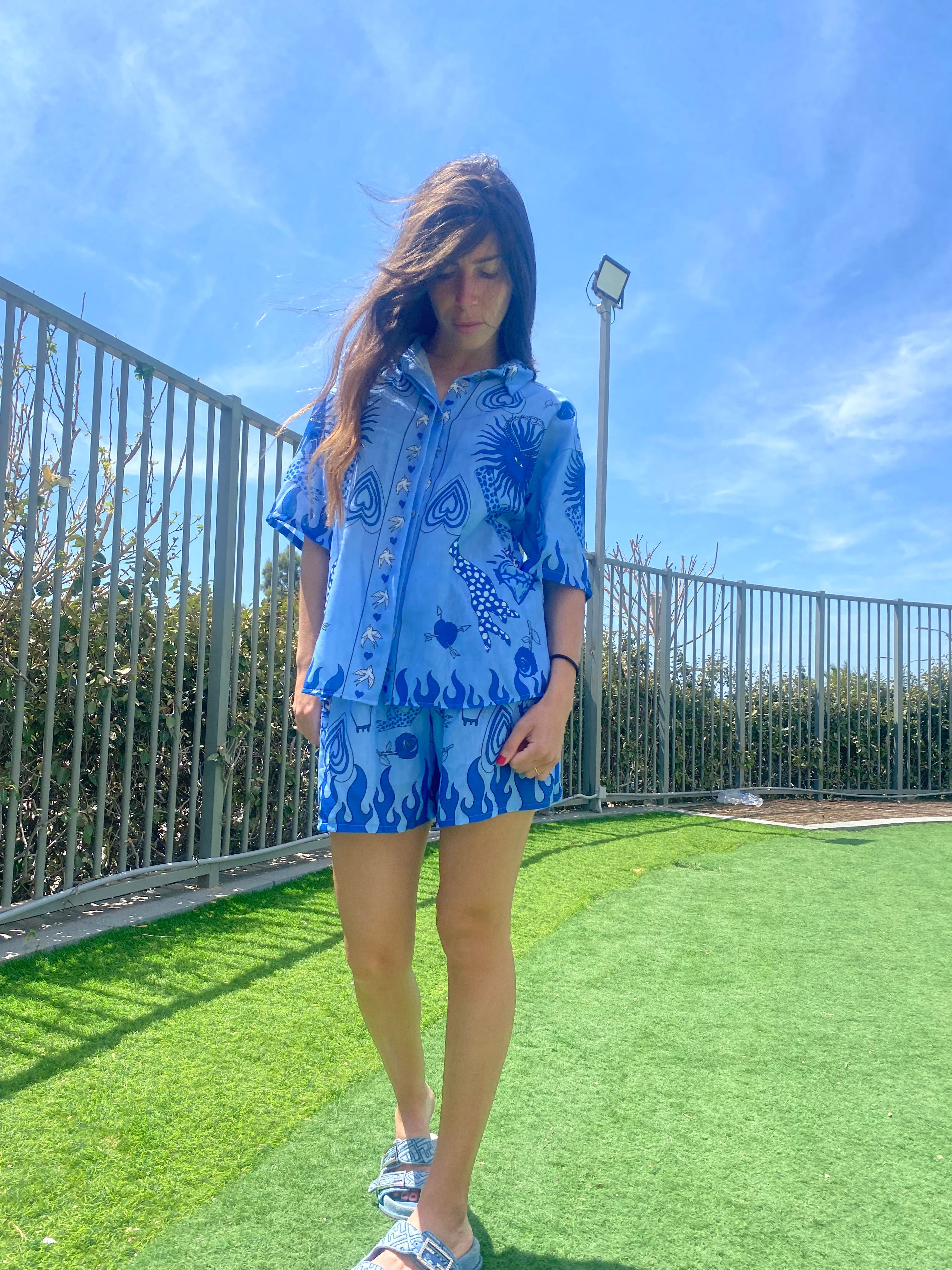 Ensemble short « love » bleu