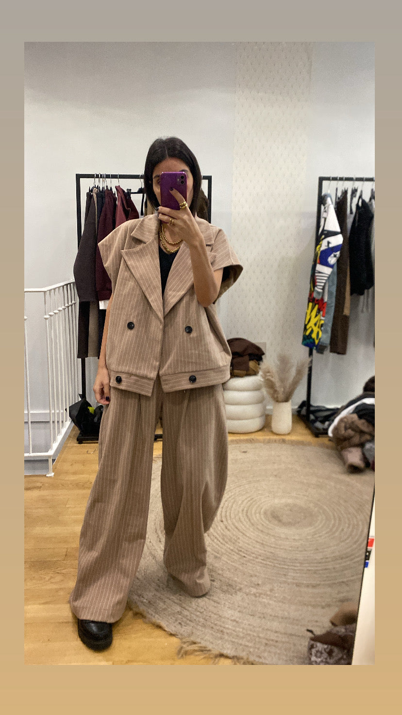 Veste sans manches « audrey » rayé camel