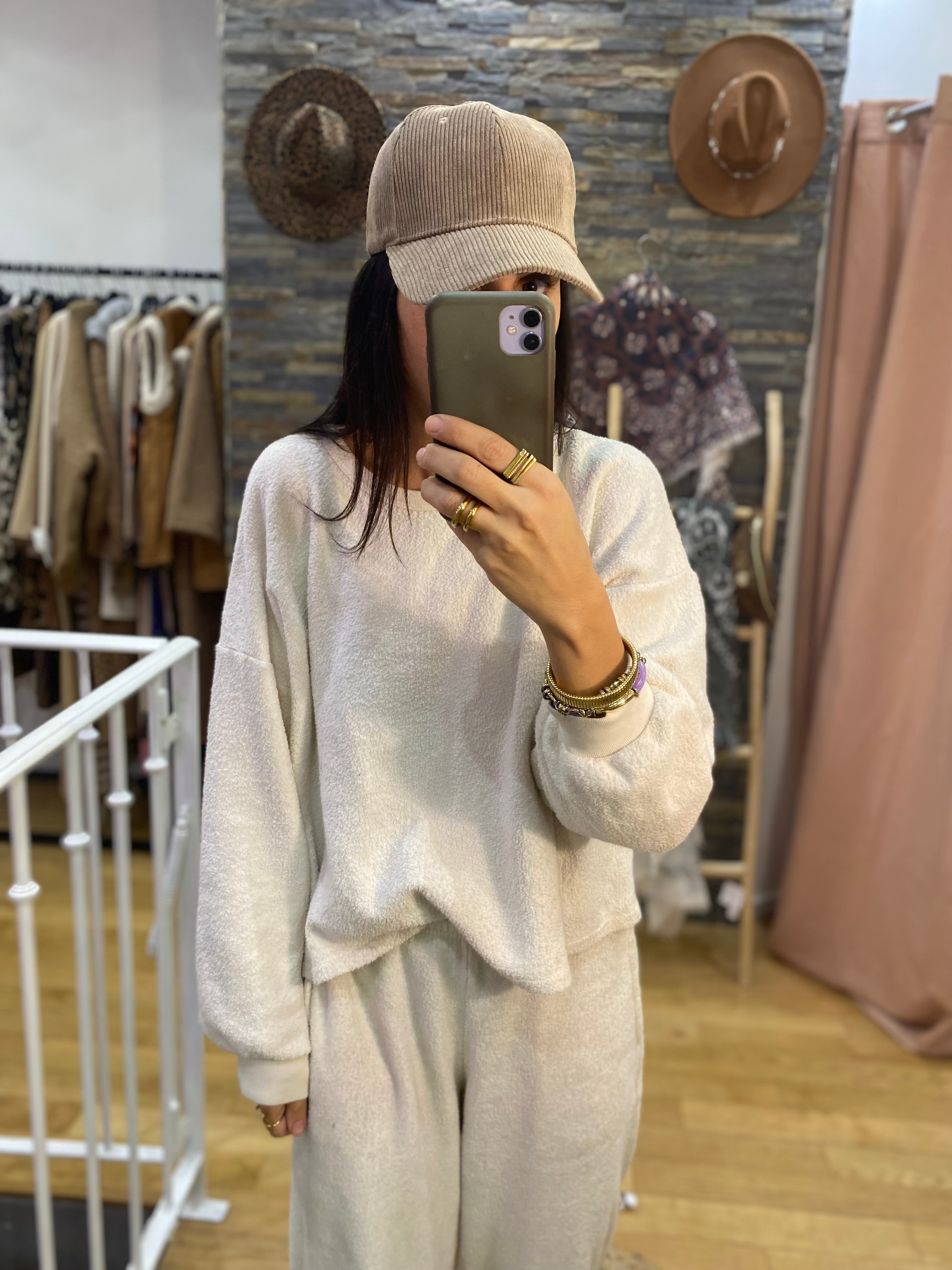 Casquette velours taupe