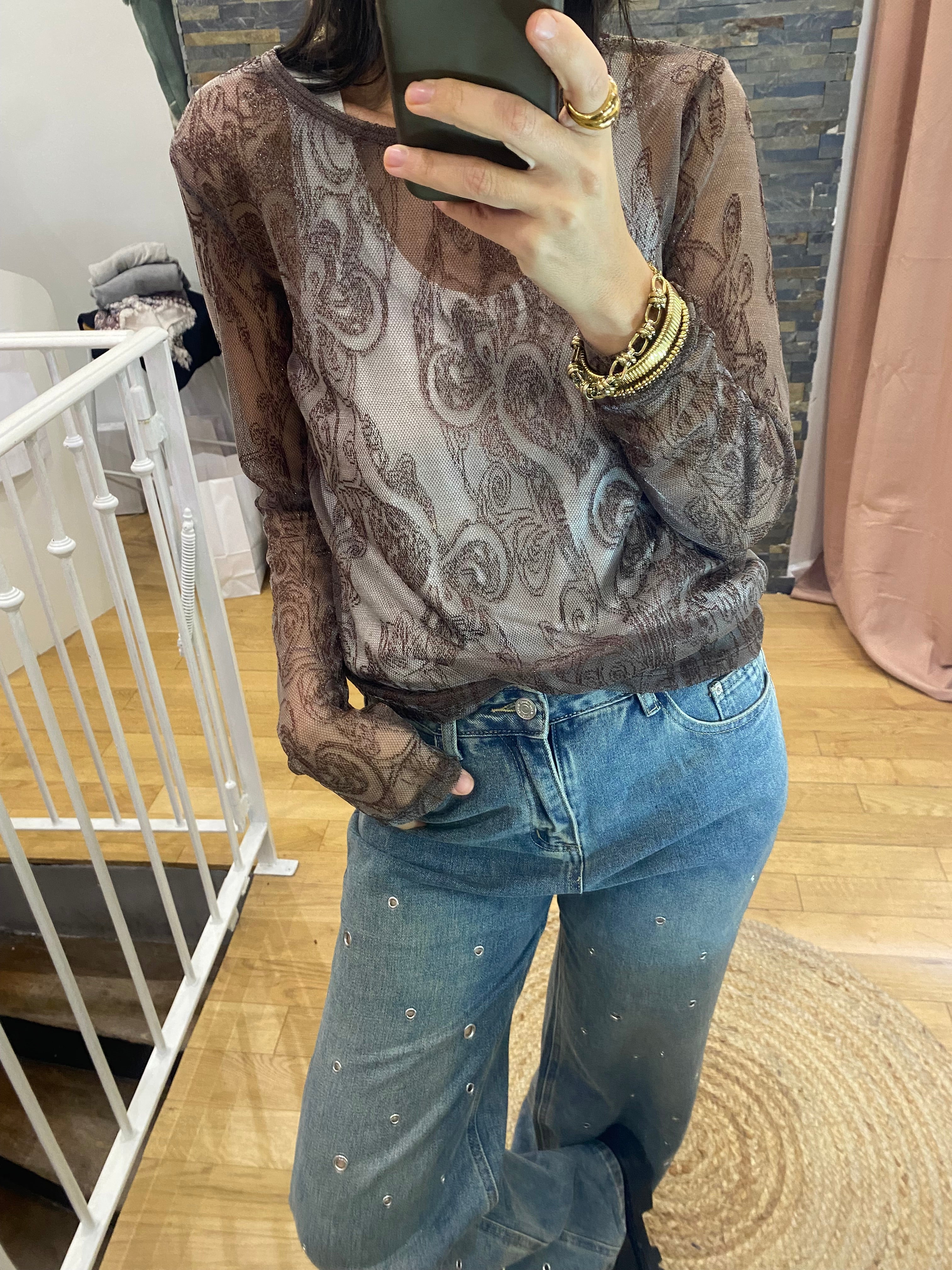 Top dentelle « Laury » marron