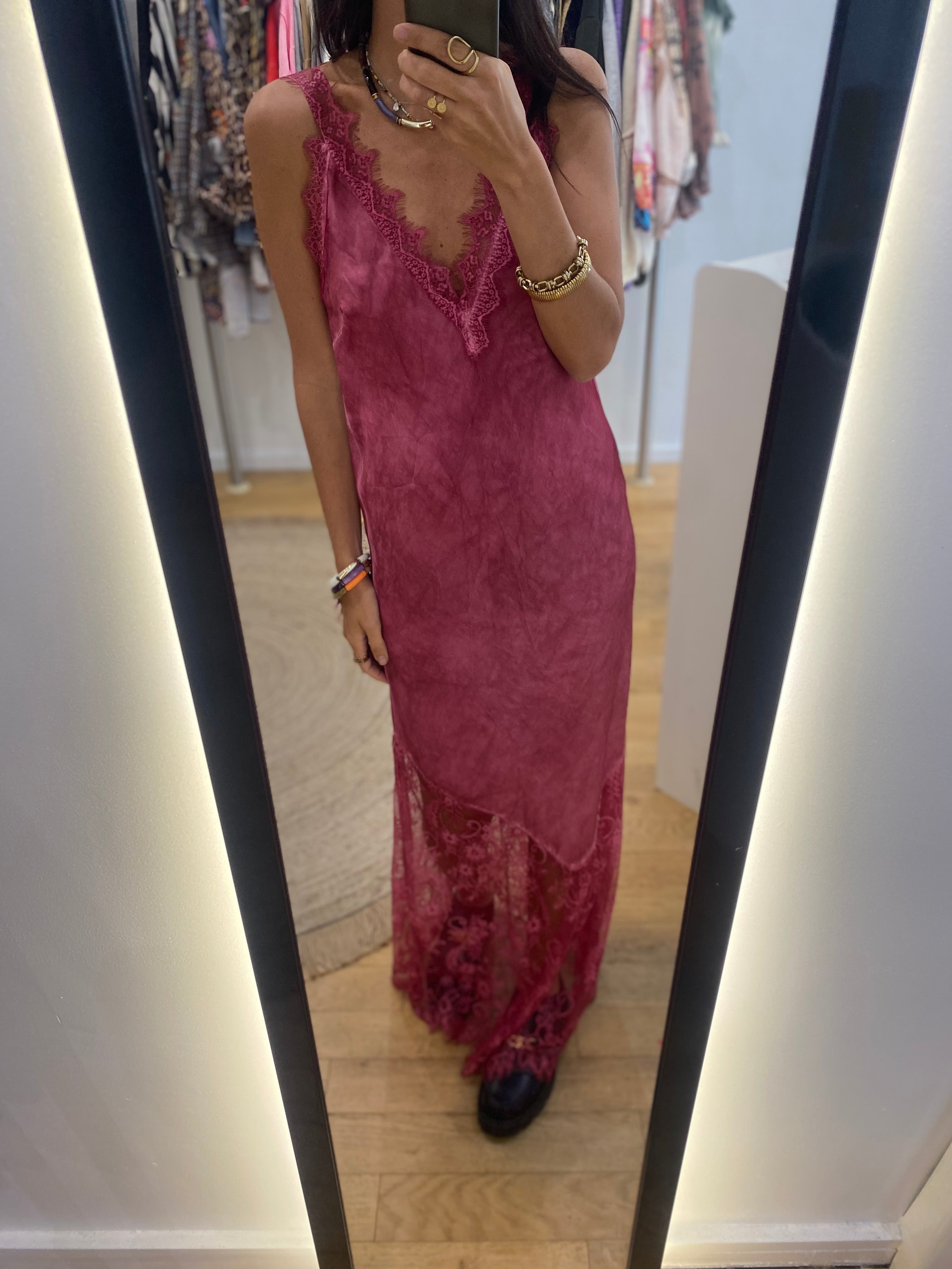 Robe « Pamela » rose/ bordeaux