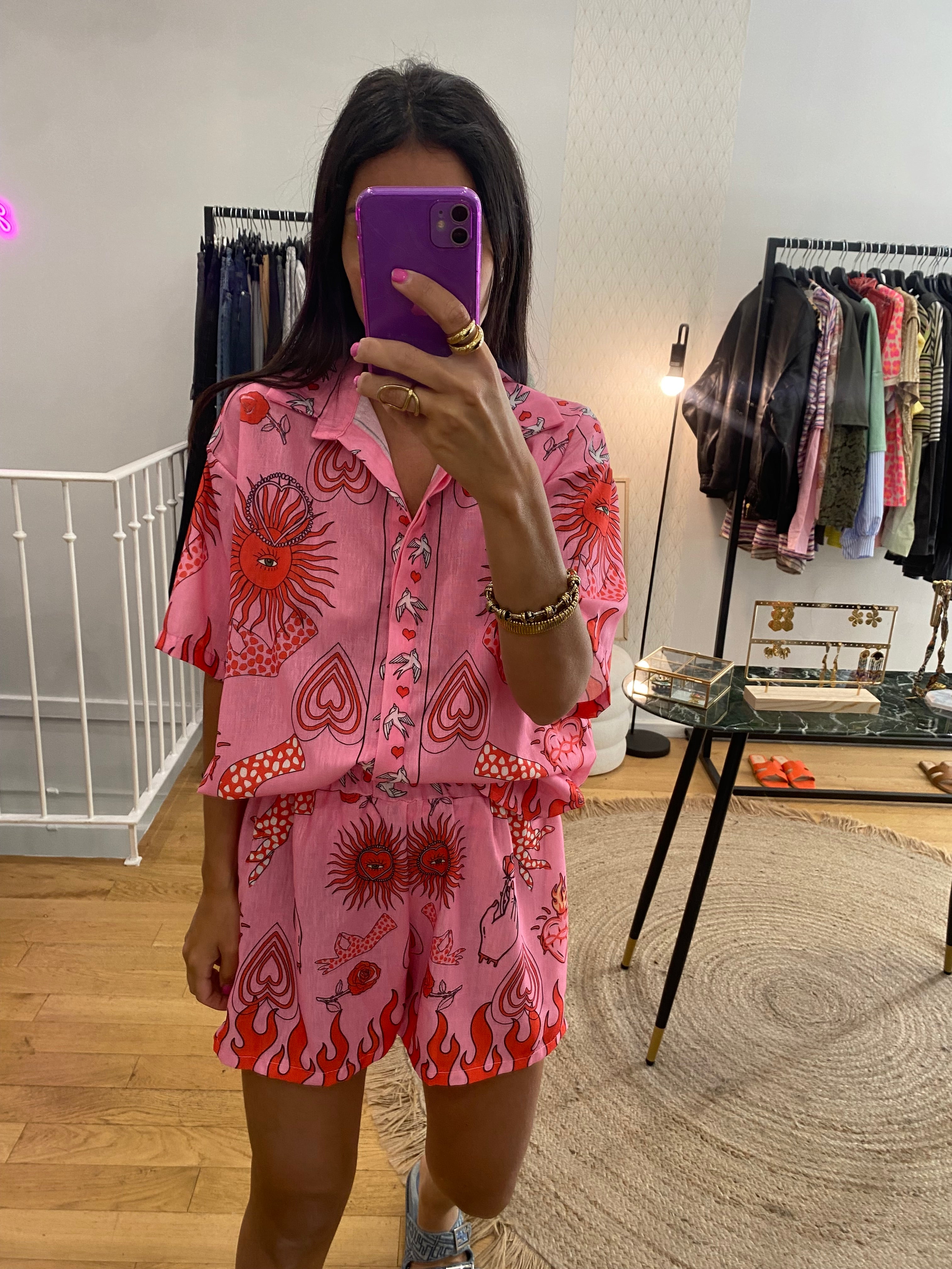Ensemble short « love » rose