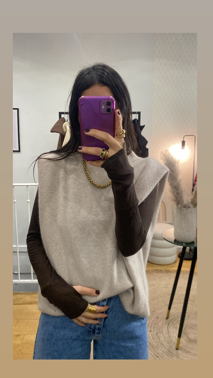 Top mitaine « Carole » marron