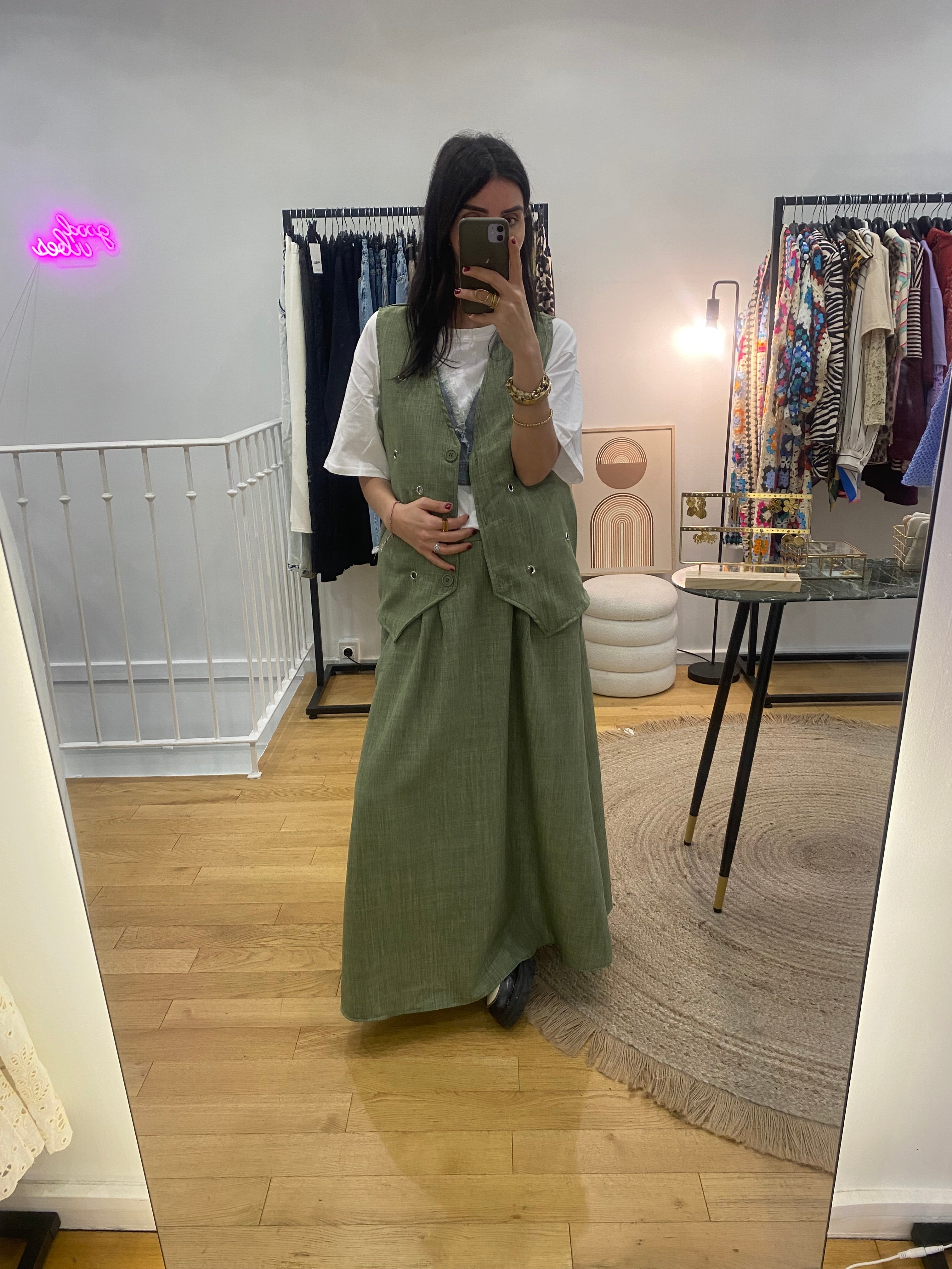Jupe œillet « Perla » kaki