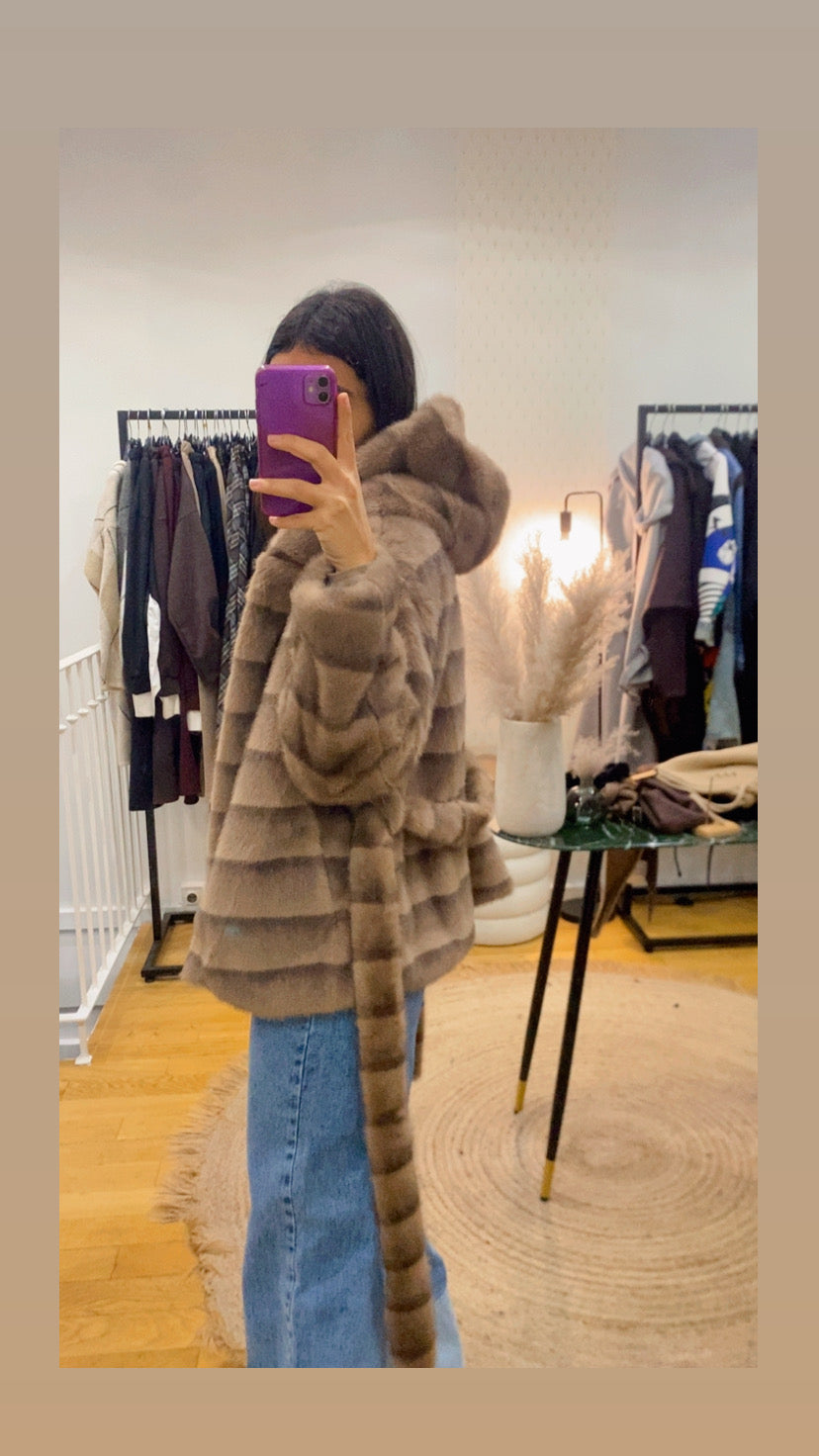 Veste / manteau « Erine » fausse fourrure camel