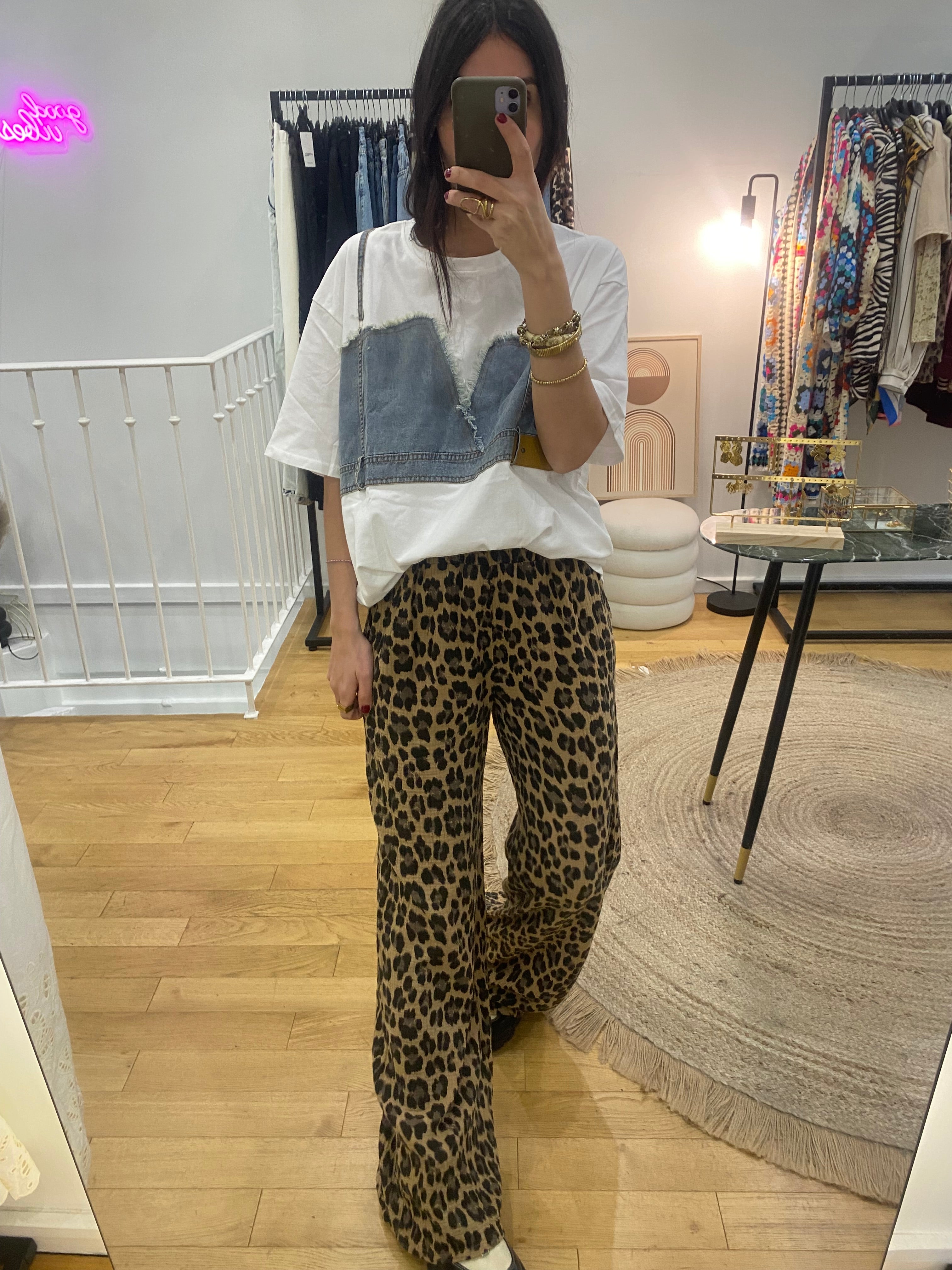 Pantalon léopard en gaze de coton
