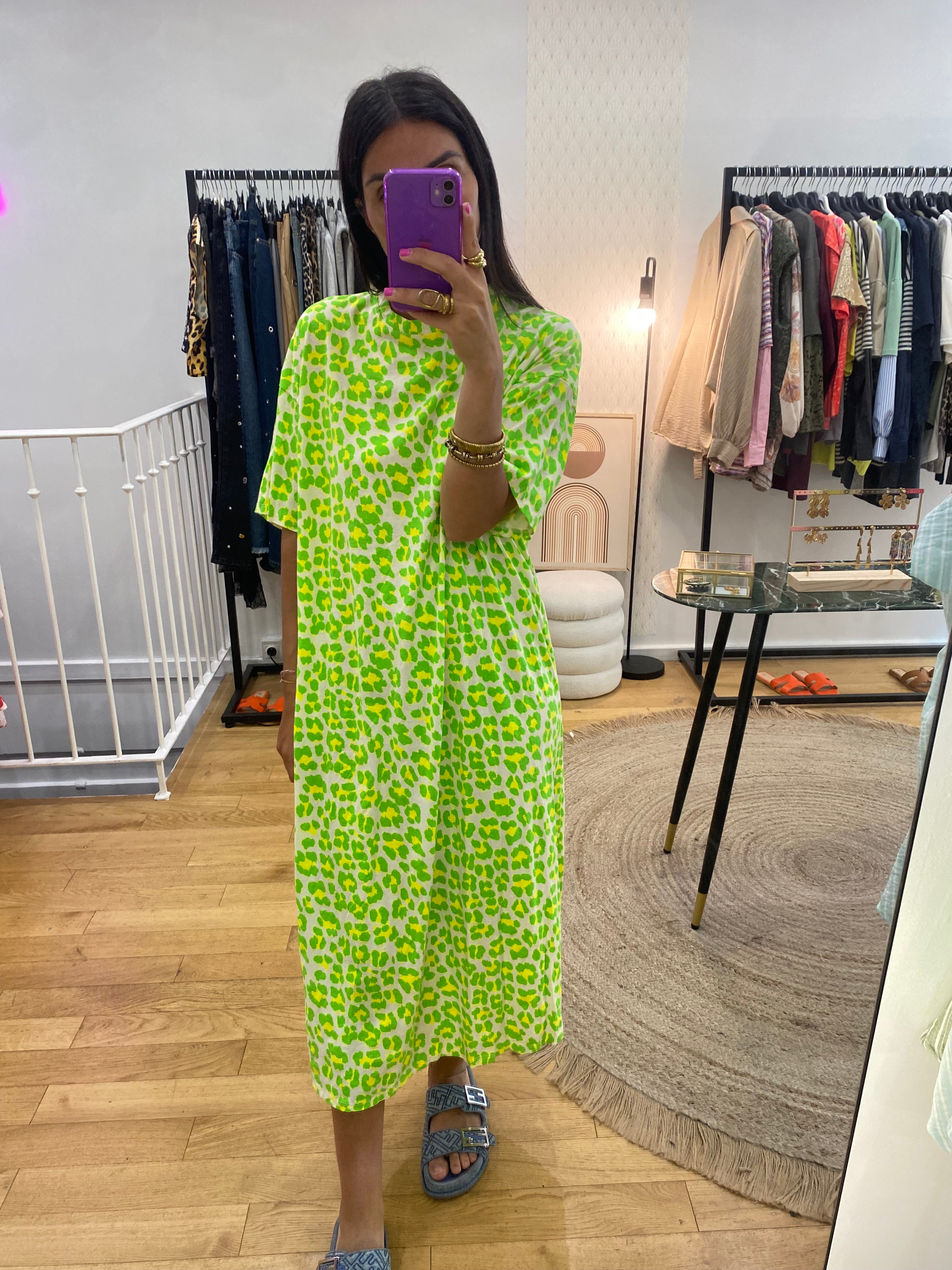 Robe « Margaux » leopard vert