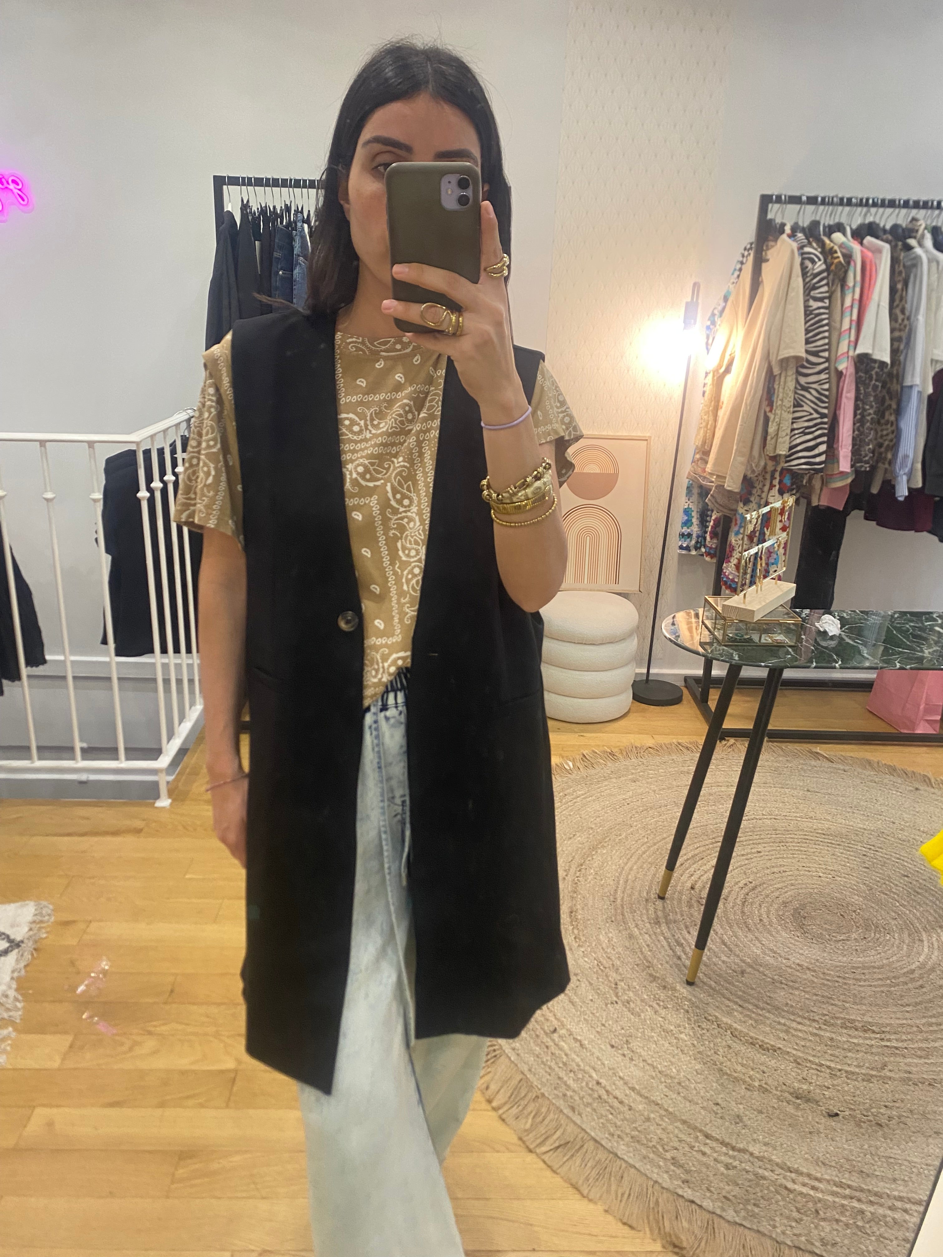Veste longue sans manche « Alison » noir