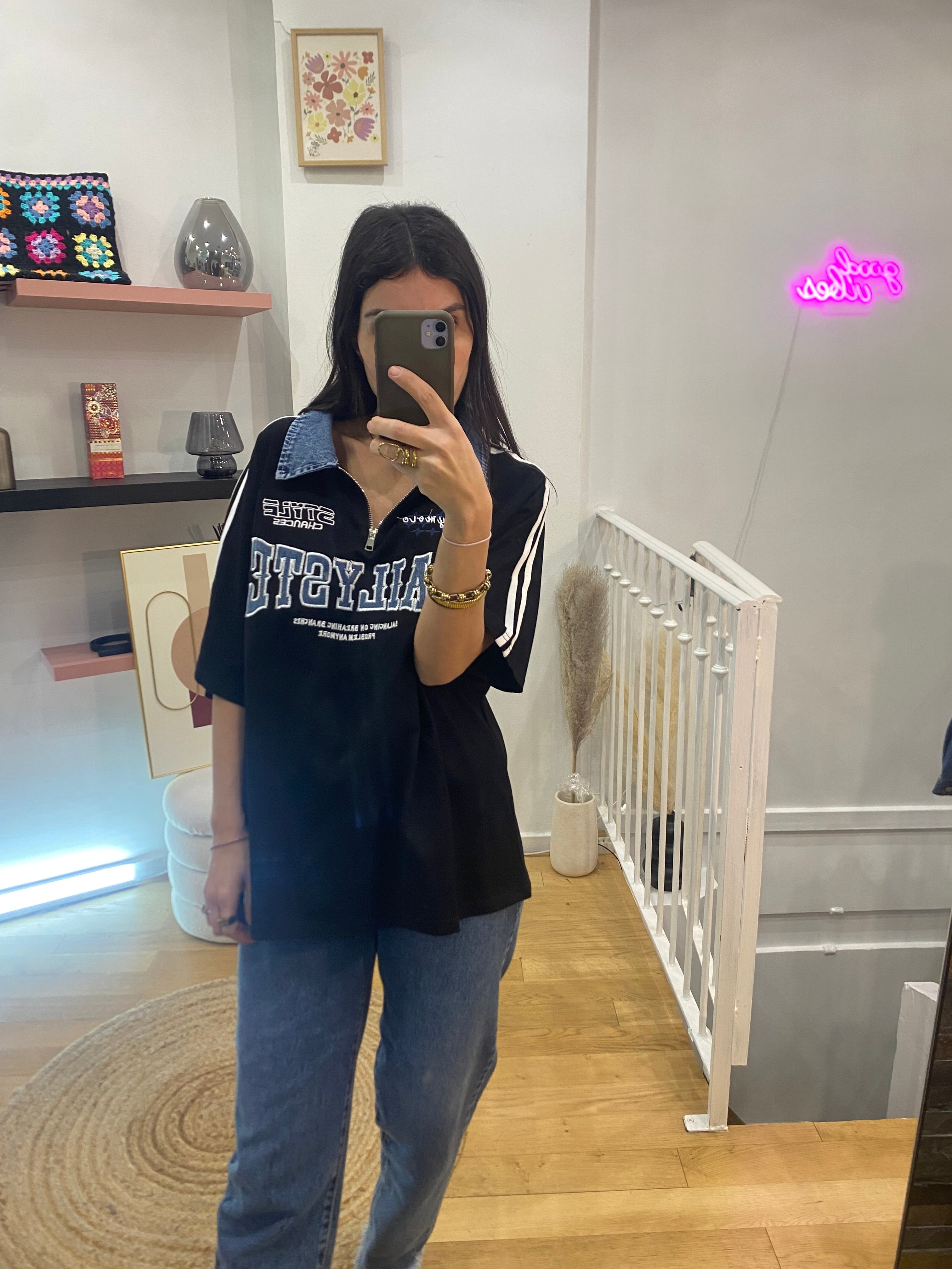 T-shirt « linoi » bi matière noir