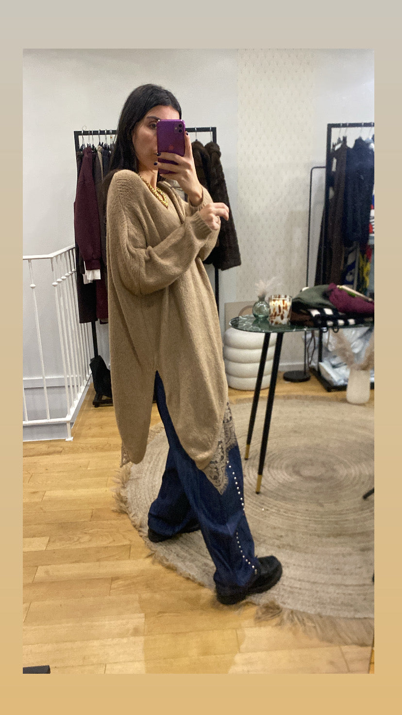 Pull « Lennie » Asymétrique dentelle camel