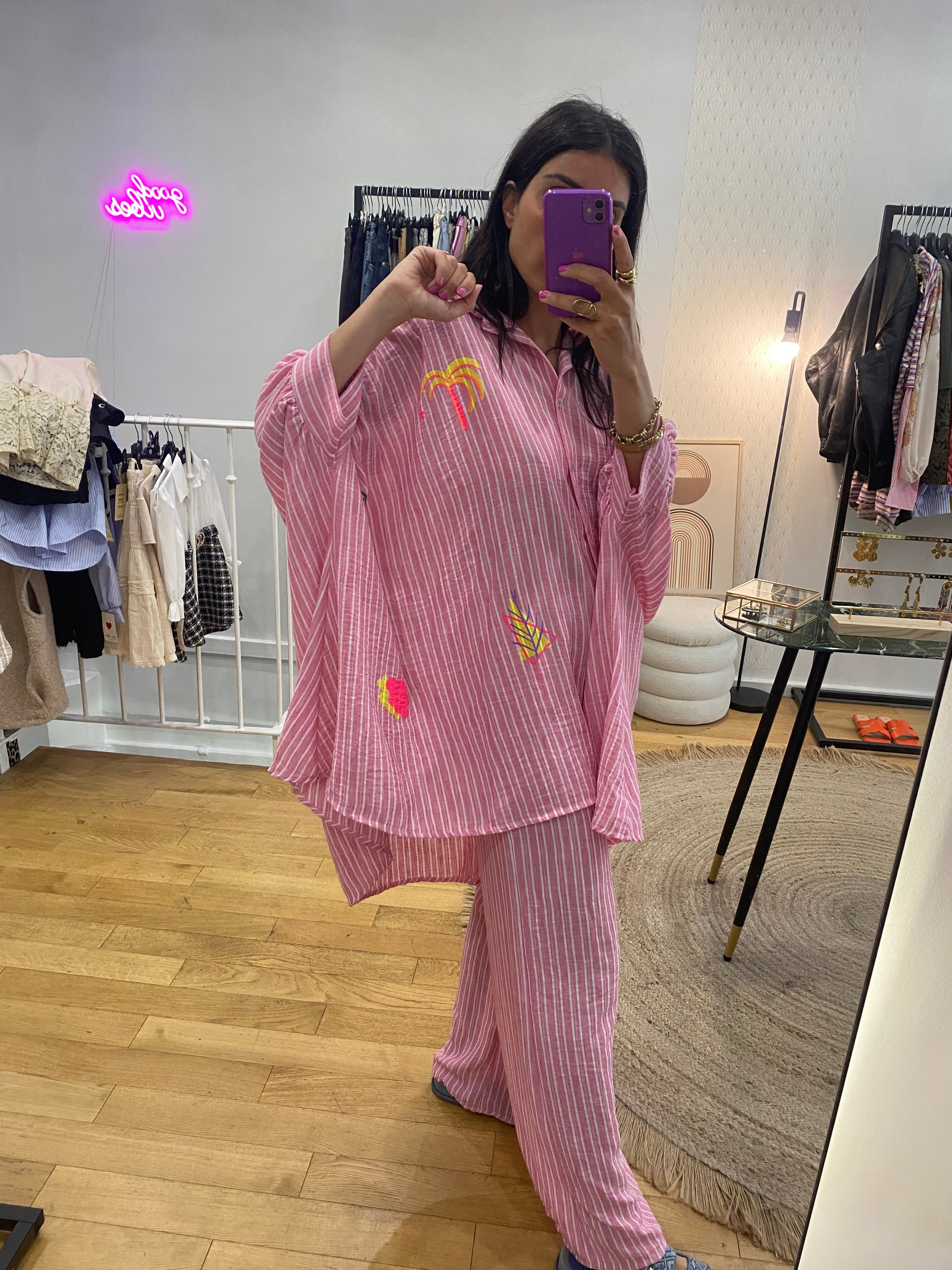 Robe Chemise « Jill » rayé rose