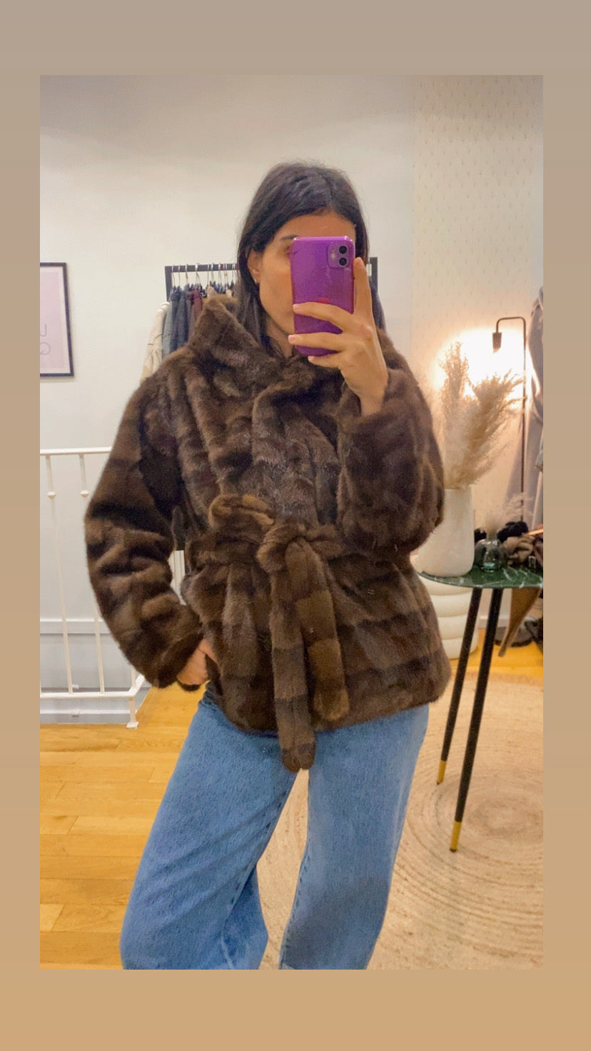 Manteau « Erine » fausse fourrure marron