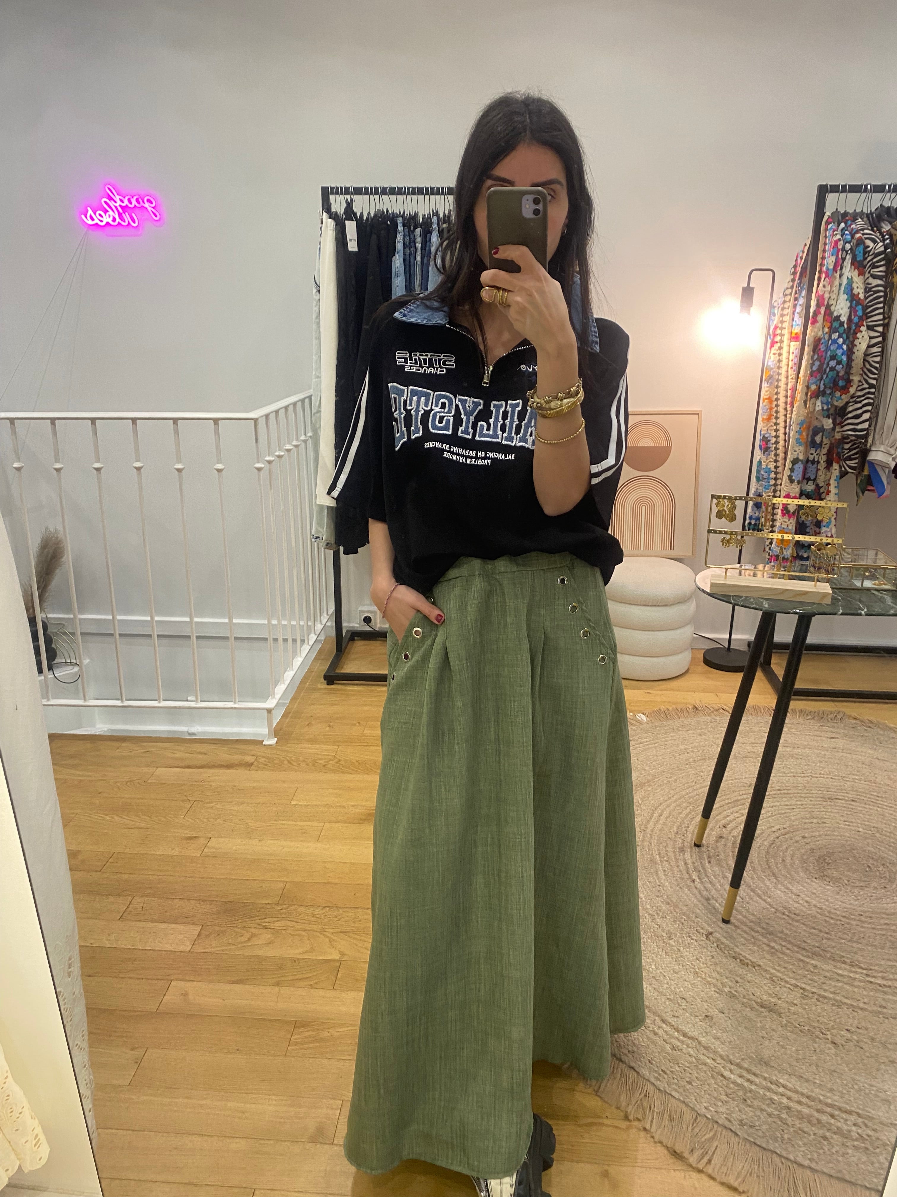 Jupe œillet « Perla » kaki