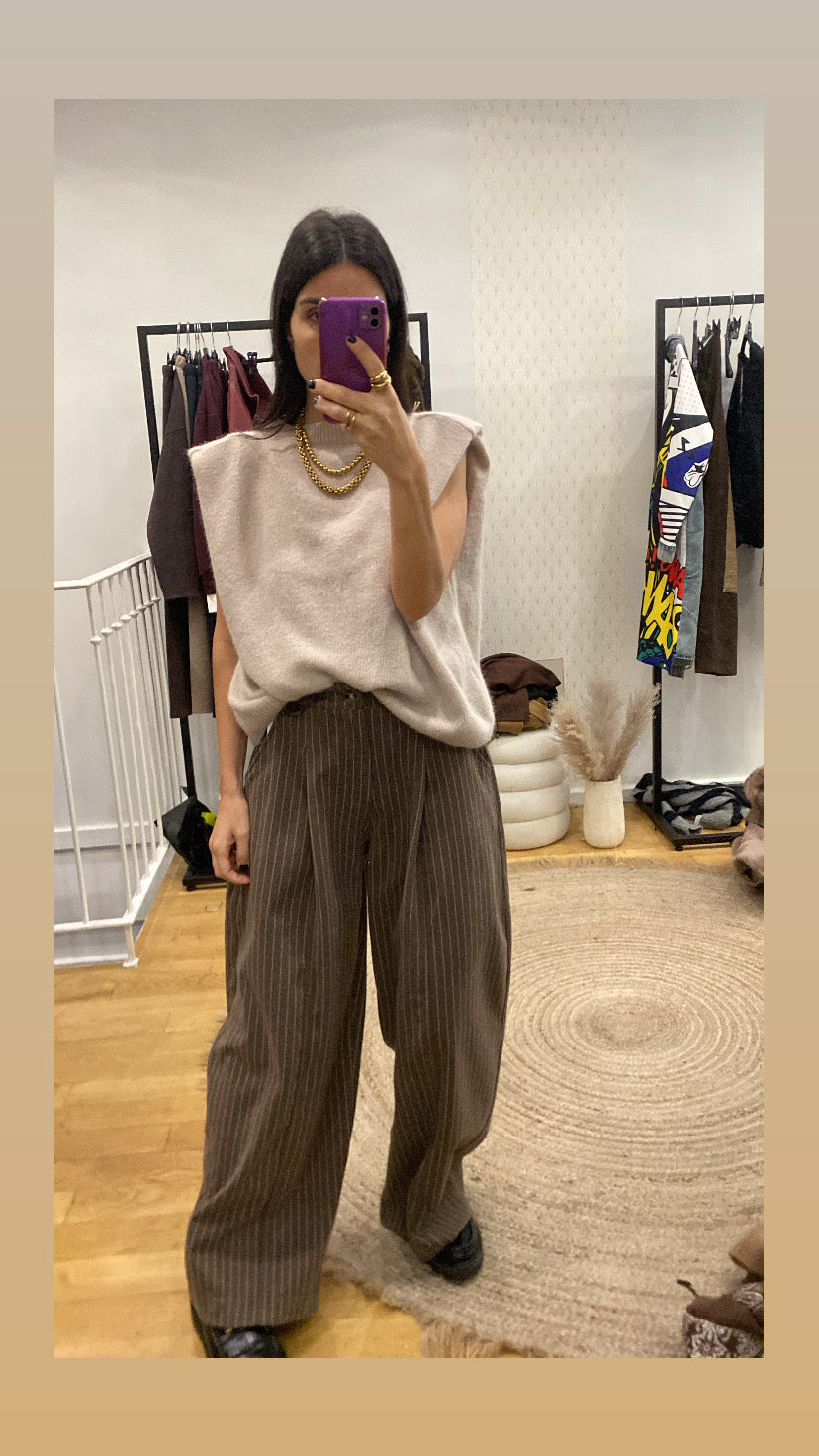Pantalon « Loulou » rayé taupe