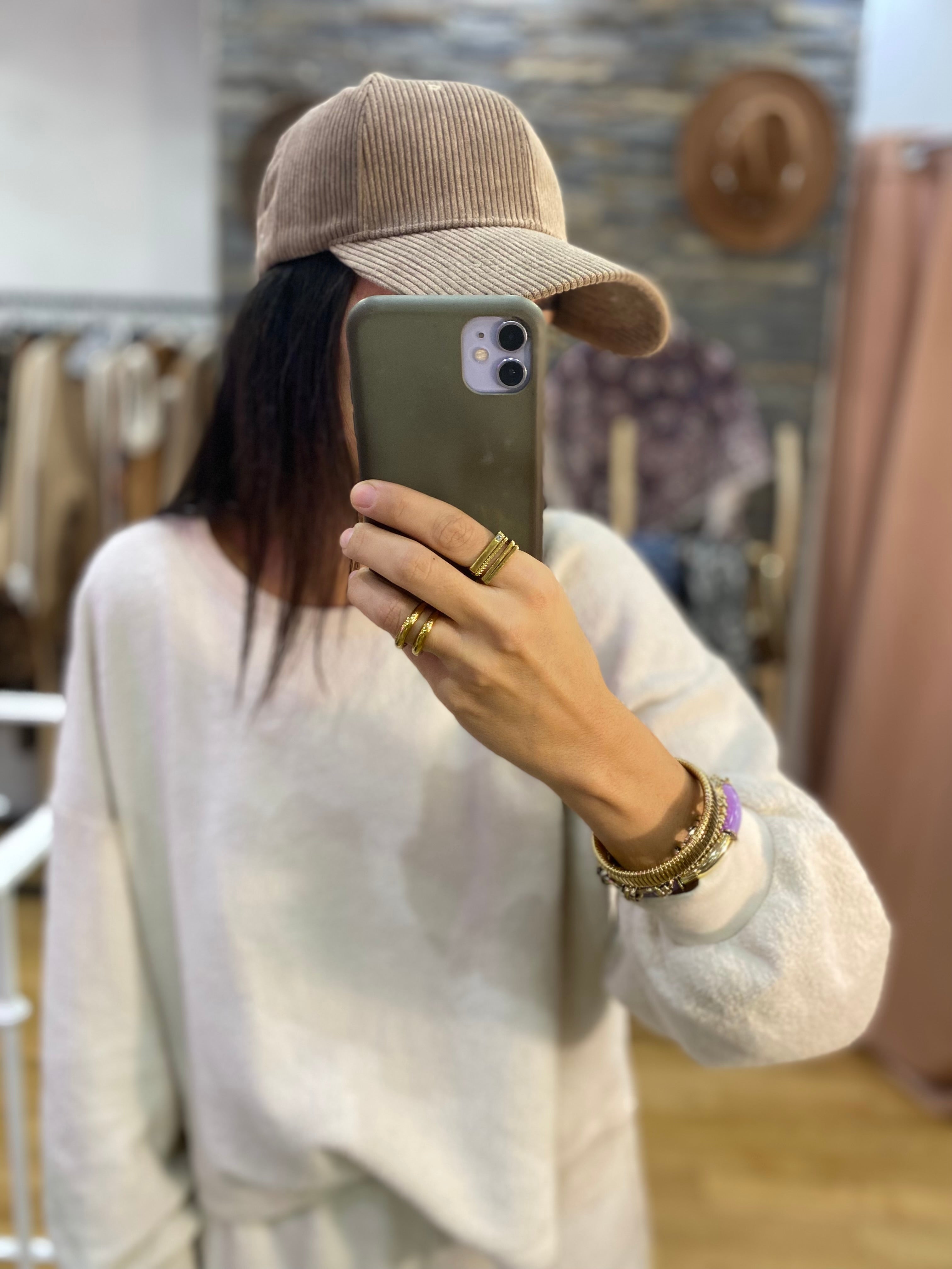 Casquette velours taupe