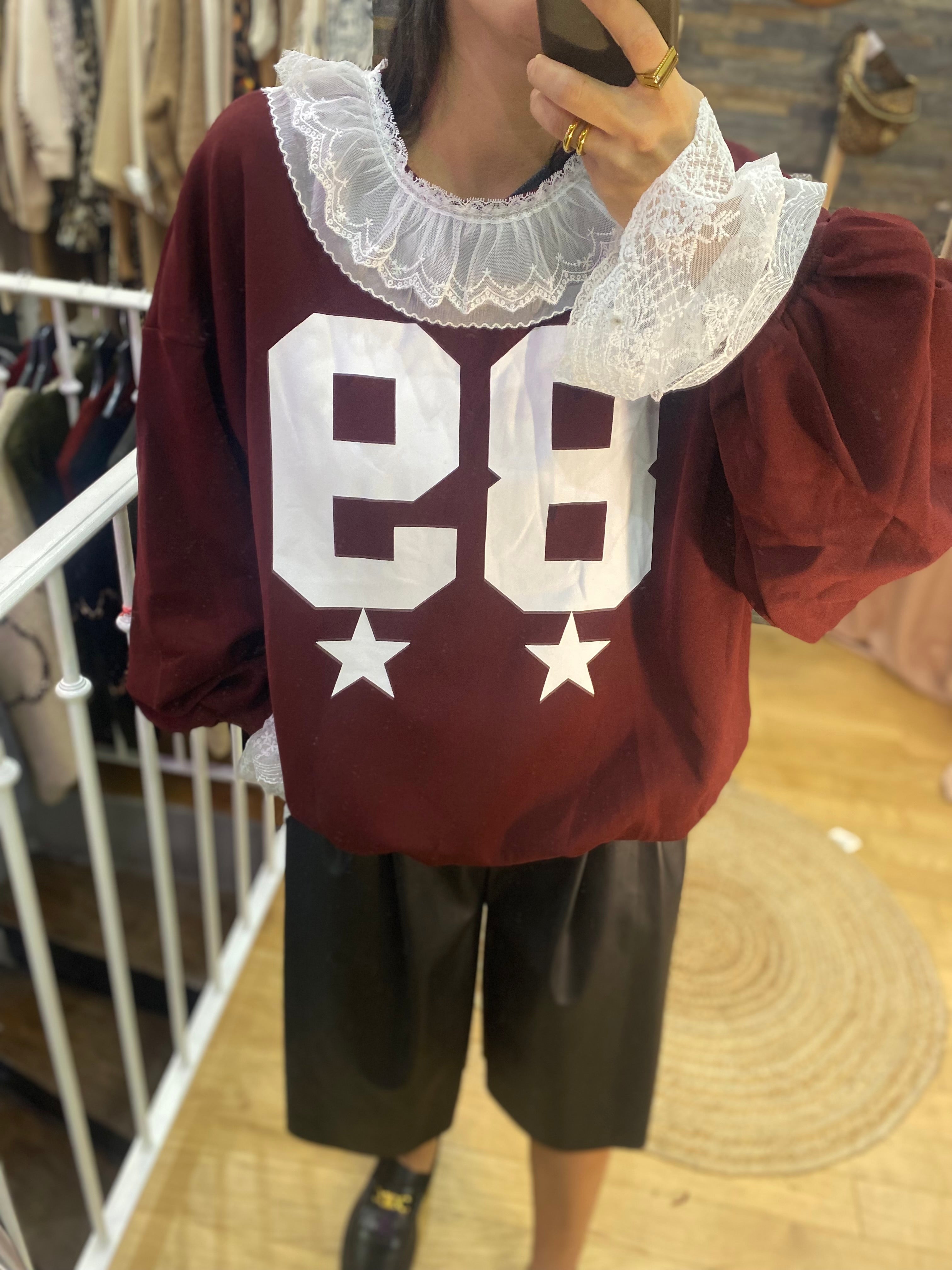 Pull « 89 » dentelle bordeaux