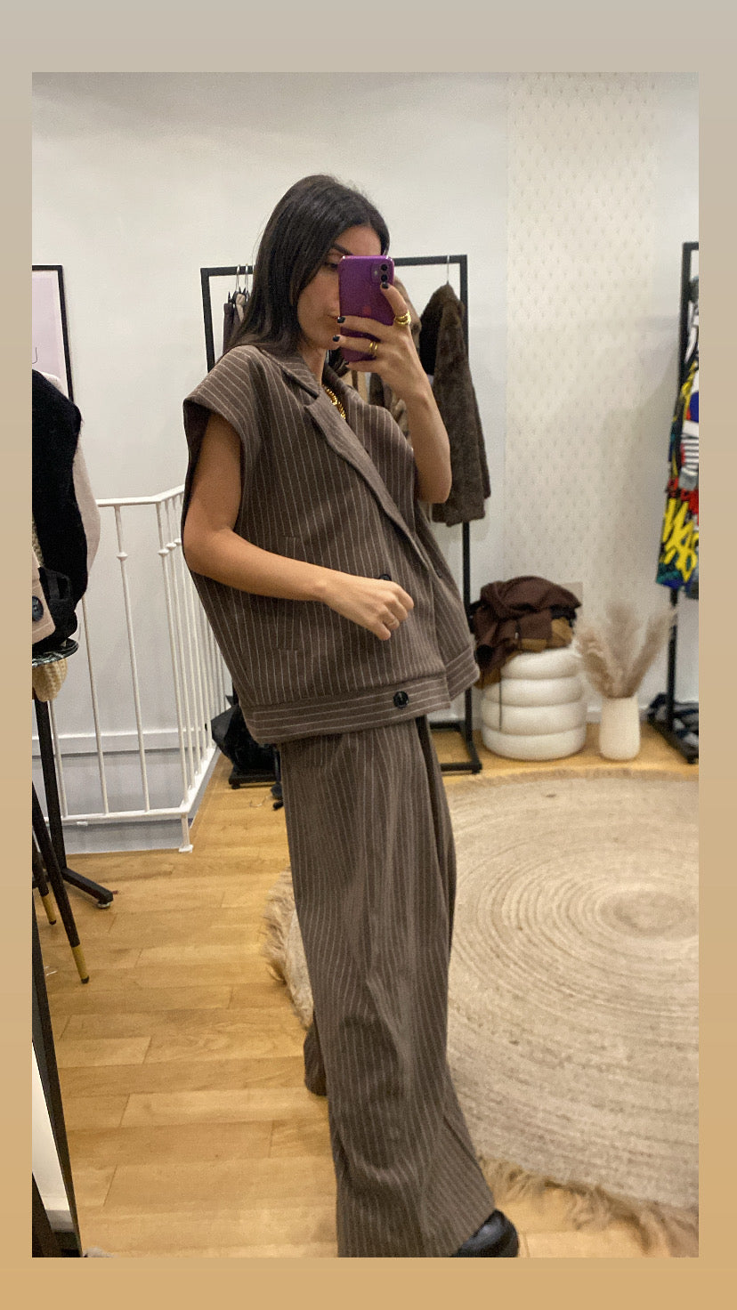 Pantalon « Loulou » rayé taupe